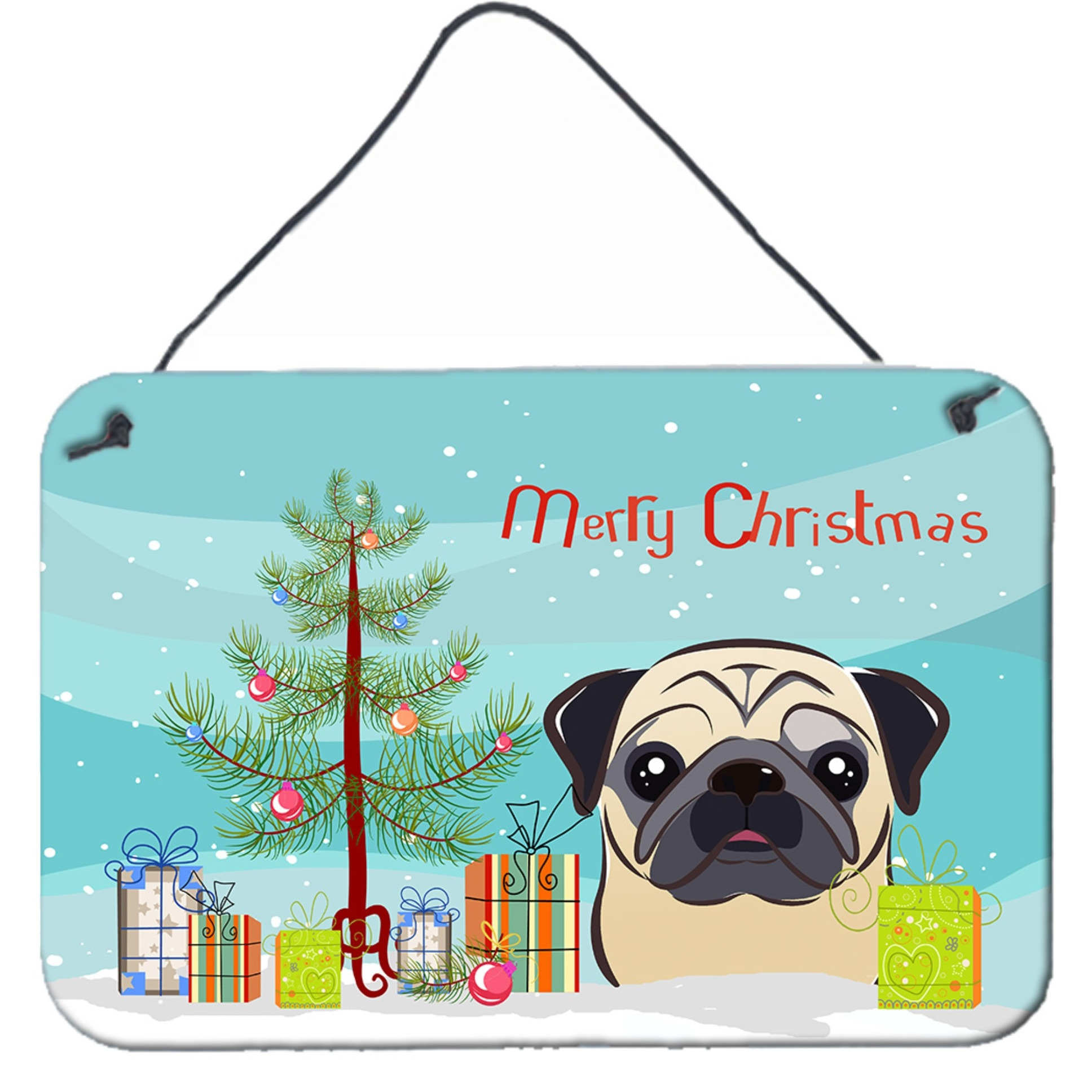 &quotCaroline's Treasures Christmas Tree and Fawn Pug Wall or Door Hanging Prints BB1634DS812, 8HX12W"