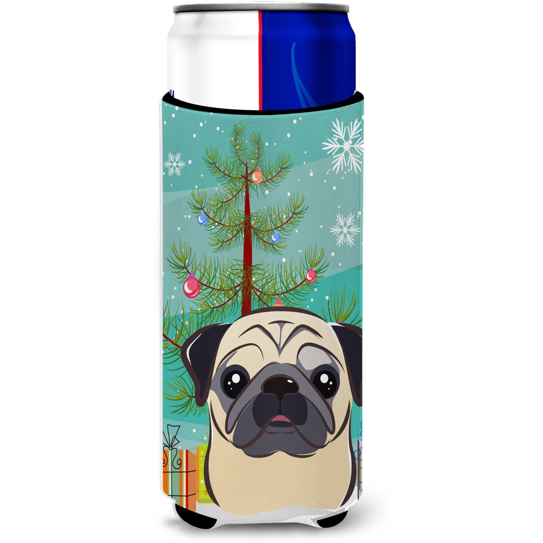 &quotCaroline's Treasures Christmas Tree and Fawn Pug Michelob Ultra Koozies for Slim Cans, Multicolor"