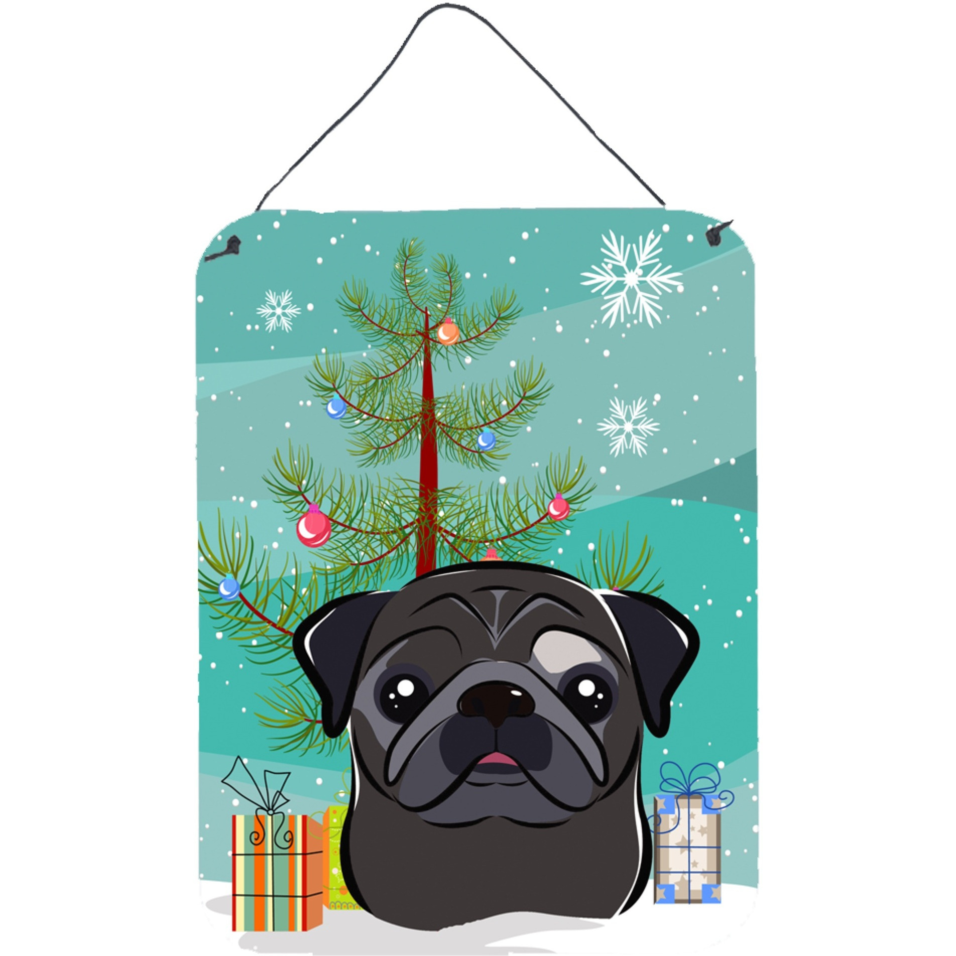 &quotCaroline's Treasures Christmas Tree and Black Pug Wall or Door Hanging Prints BB1635DS1216, 16HX12W, Multicolor"