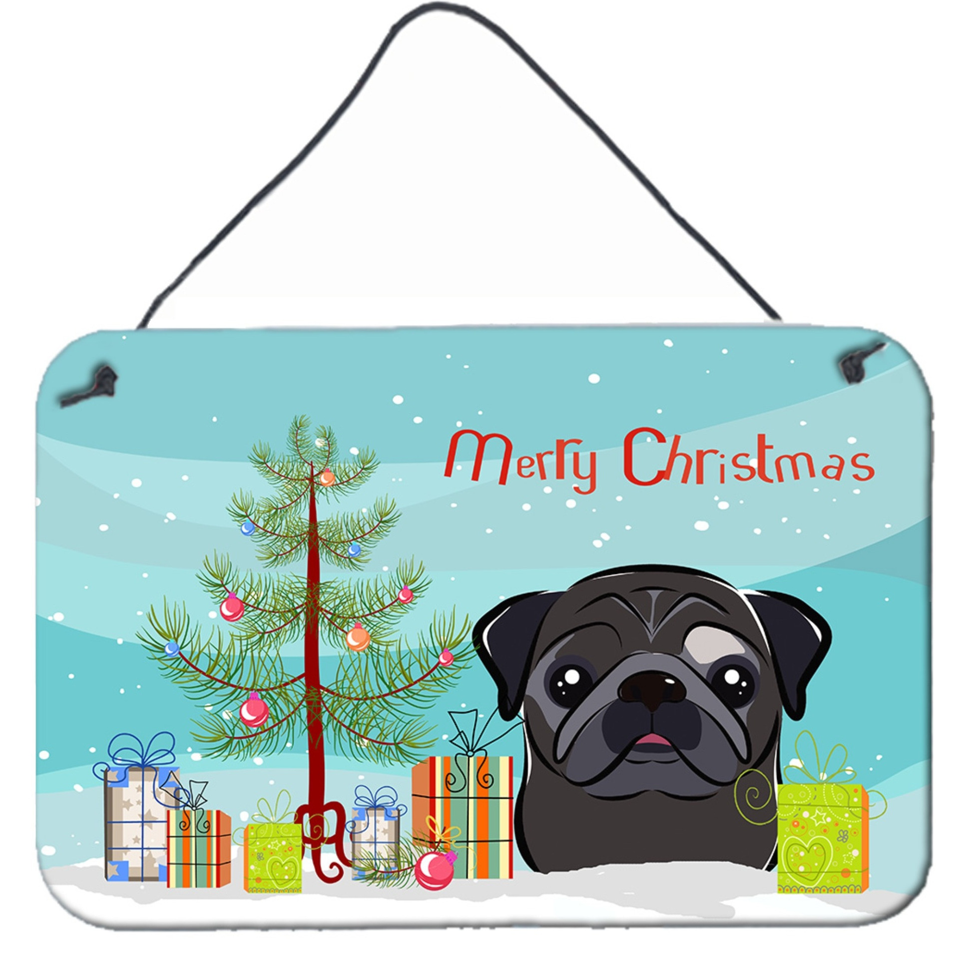 &quotCaroline's Treasures Christmas Tree and Black Pug Wall or Door Hanging Prints BB1635DS812, 8HX12W, Multicolor"