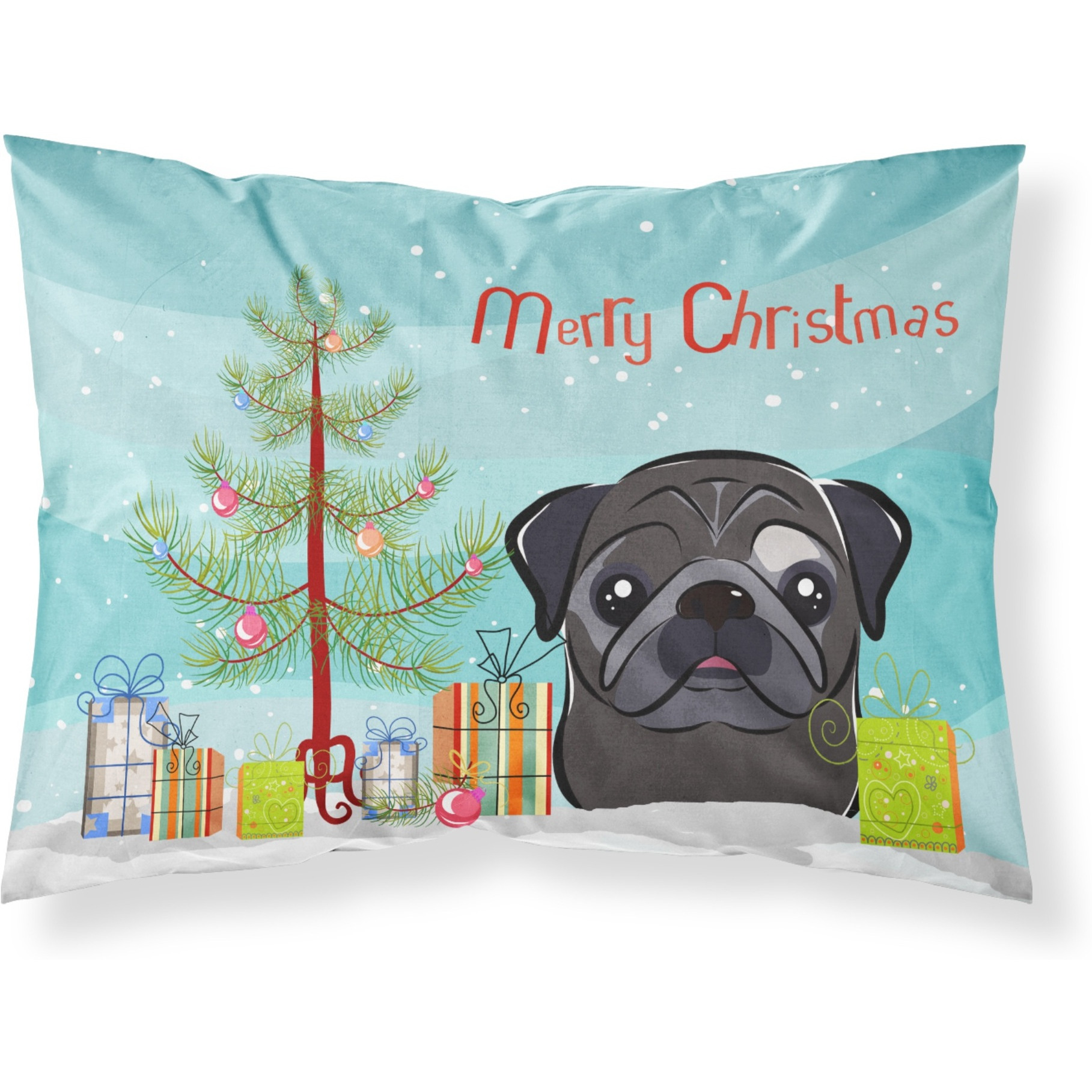 &quotCaroline's Treasures BB1635PILLOWCASE Christmas Tree And Black Pug Fabric Standard Pillowcase, Large, Multicolor"