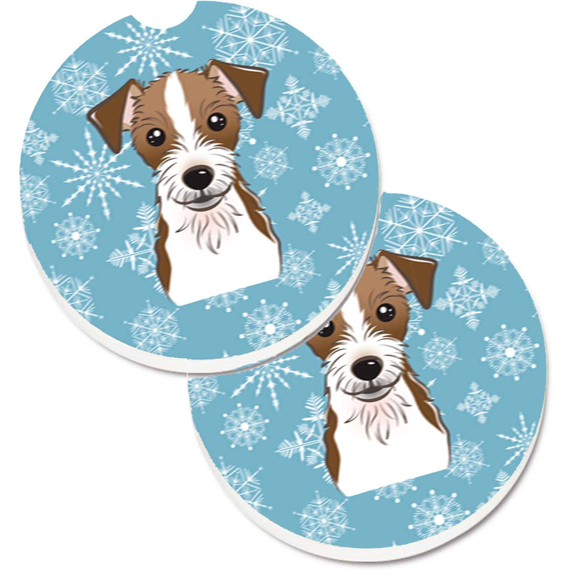 &quotCaroline's Treasures Snowflake Jack Russell Terrier Set of 2 Cup Holder Car Coasters BB1636CARC, 2.56, Multicolor"