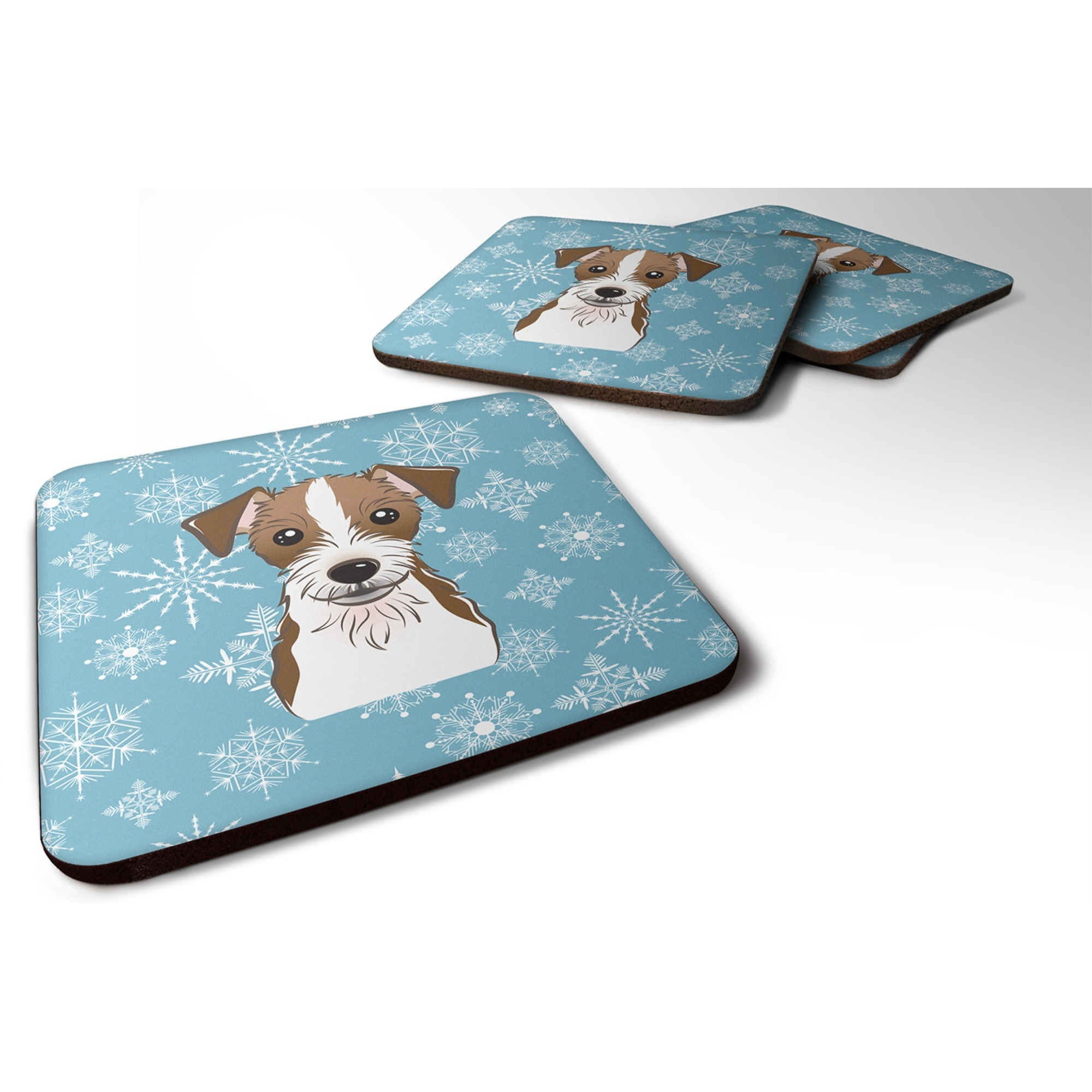 &quotCaroline's Treasures BB1636FC Snowflake Jack Russell Terrier Foam Coasters (Set of 4), 3.5"", Multicolor"