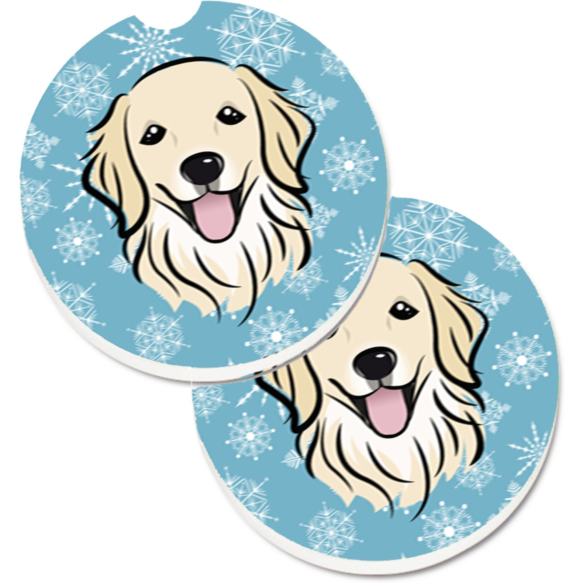 &quotCaroline's Treasures Snowflake Golden Retriever Set of 2 Cup Holder Car Coasters BB1639CARC, 2.56, Multicolor"