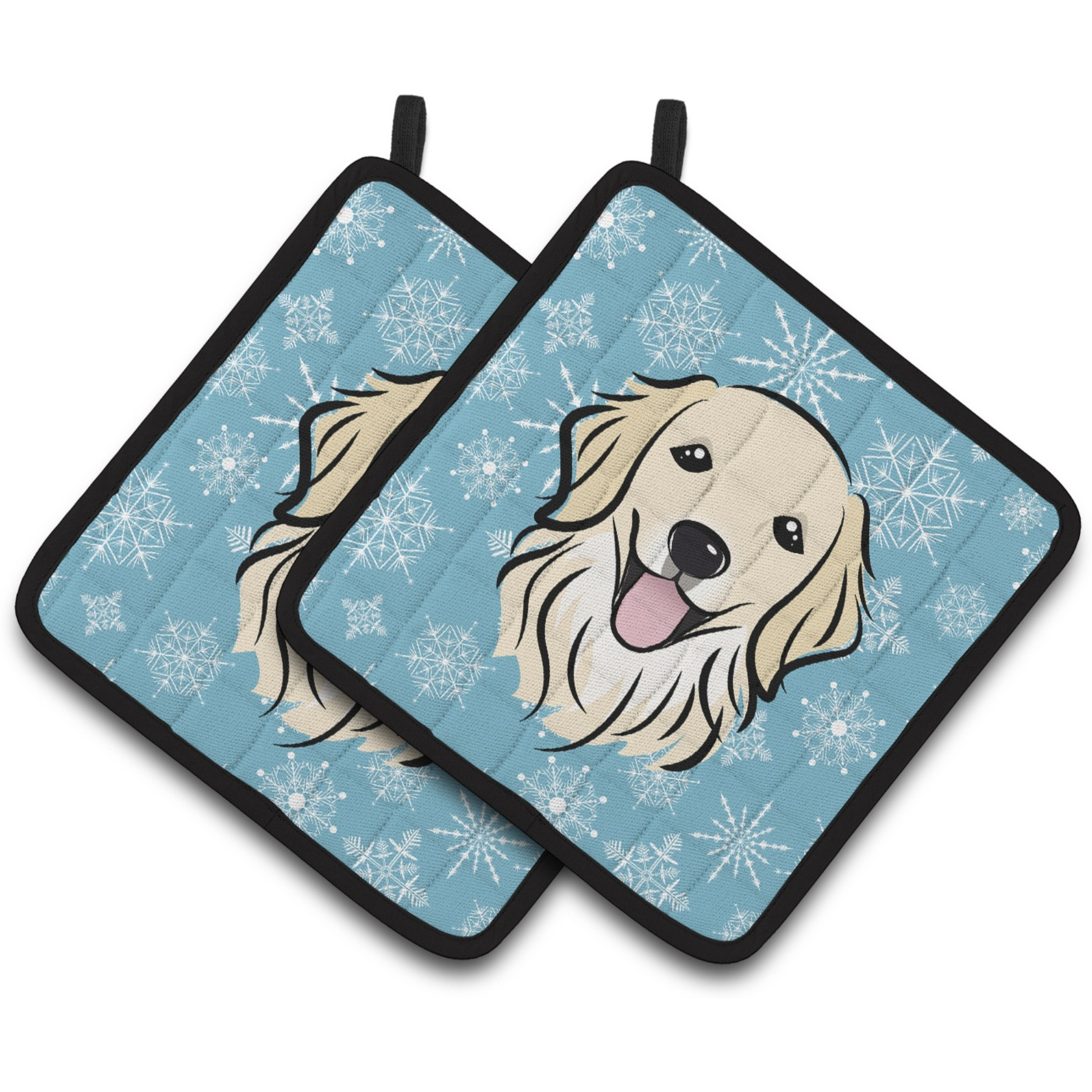&quotCaroline's Treasures Snowflake Golden Retriever Pair of Pot Holders BB1639PTHD, 7.5HX7.5W, Multicolor"