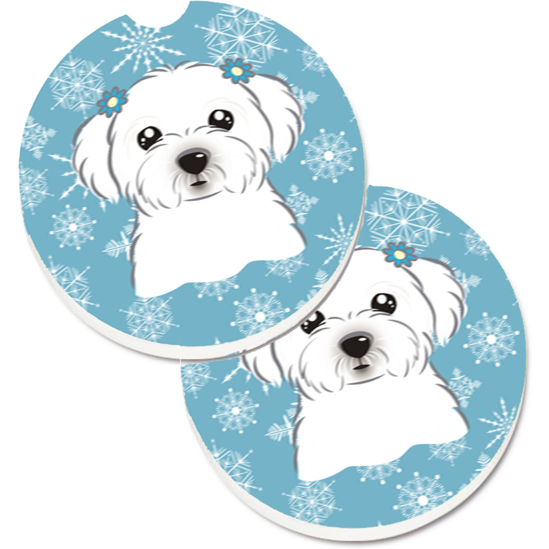 &quotCaroline's Treasures Snowflake Maltese Set of 2 Cup Holder Car Coasters BB1642CARC, 2.56, Multicolor"