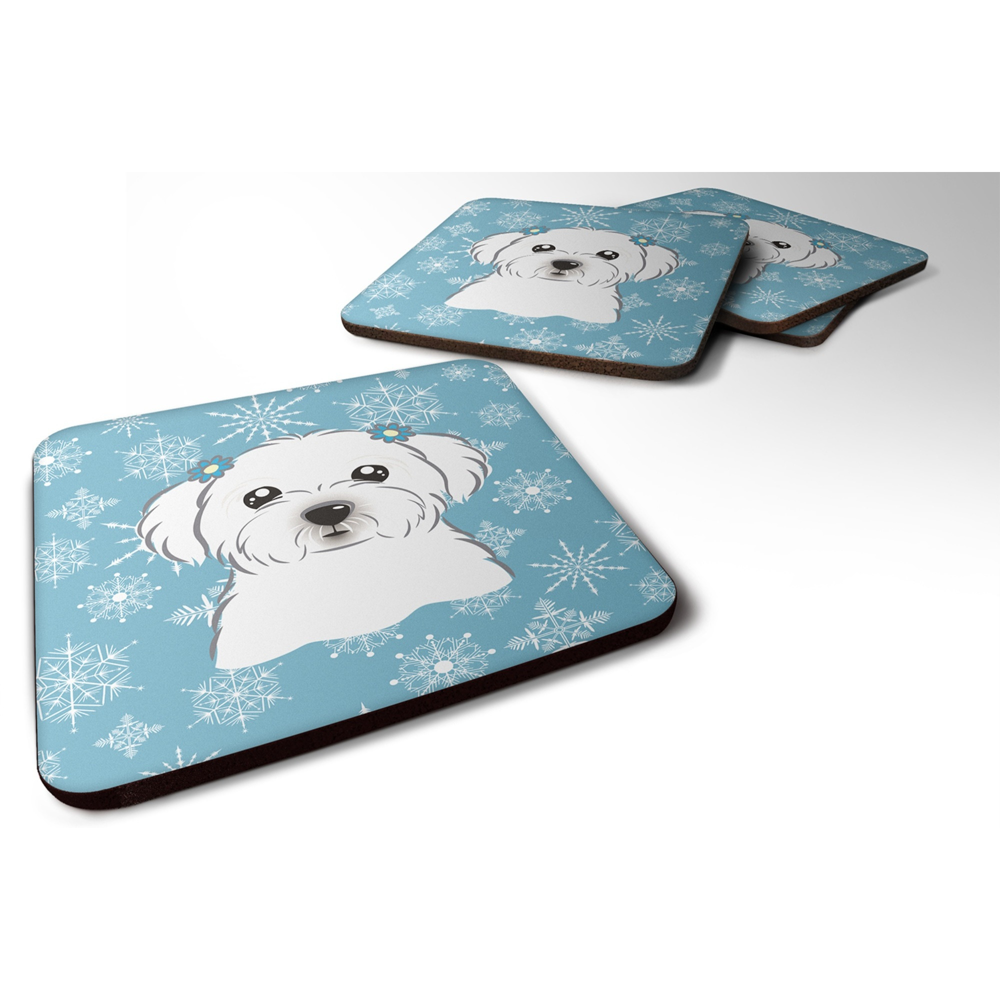 &quotCaroline's Treasures BB1642FC Snowflake Maltese Foam Coasters (Set of 4), 3.5"", Multicolor"