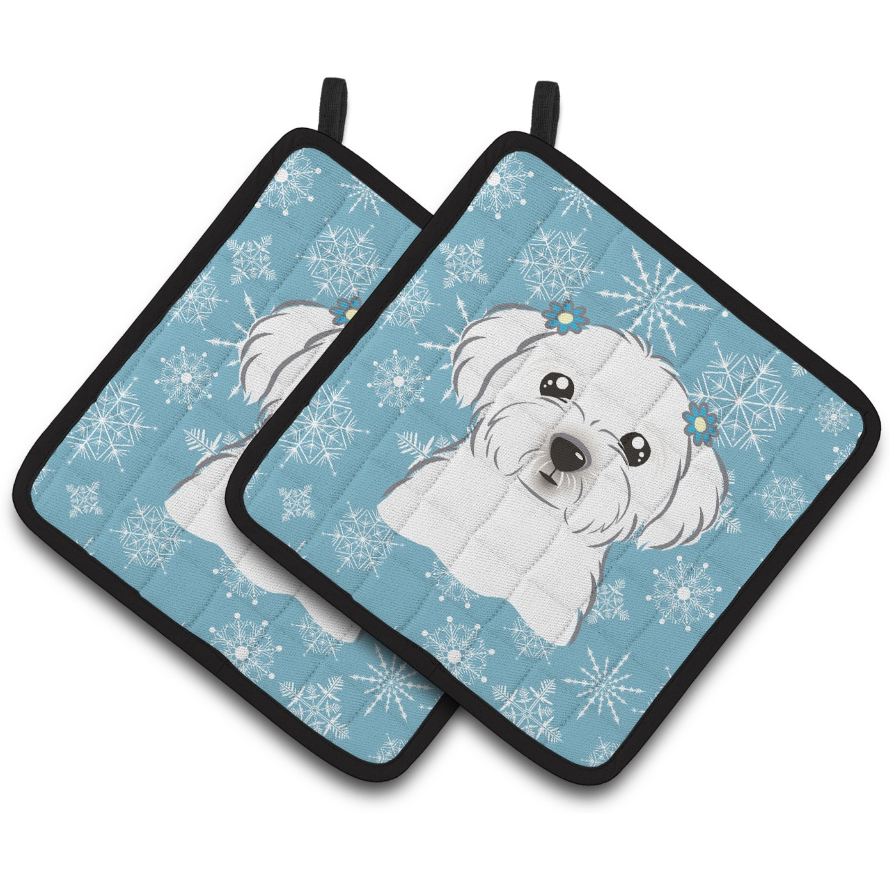 &quotCaroline's Treasures Snowflake Maltese Pair of Pot Holders BB1642PTHD, 7.5HX7.5W, Multicolor"
