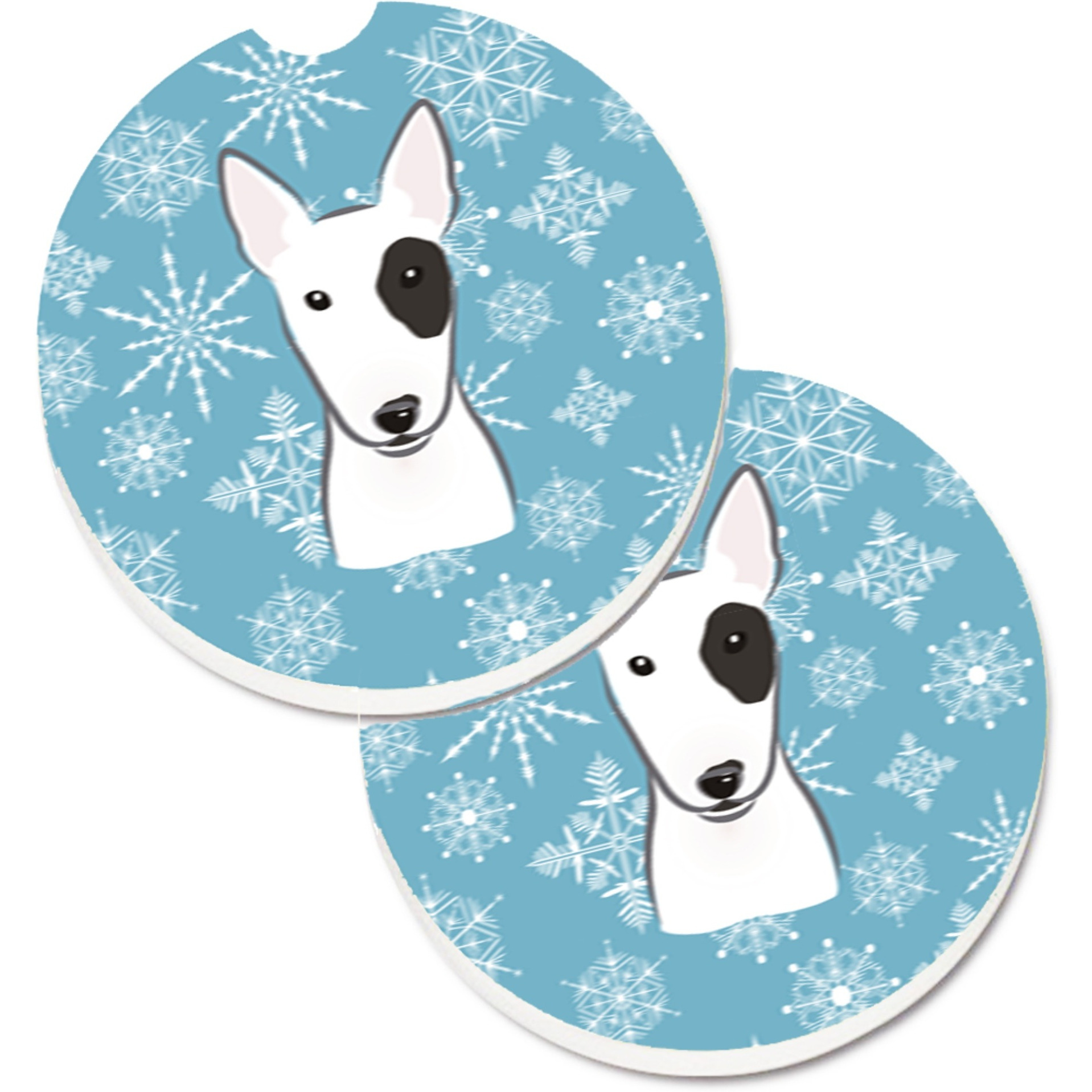 &quotCaroline's Treasures Snowflake Bull Terrier Set of 2 Cup Holder Car Coasters BB1643CARC, 2.56, Multicolor"