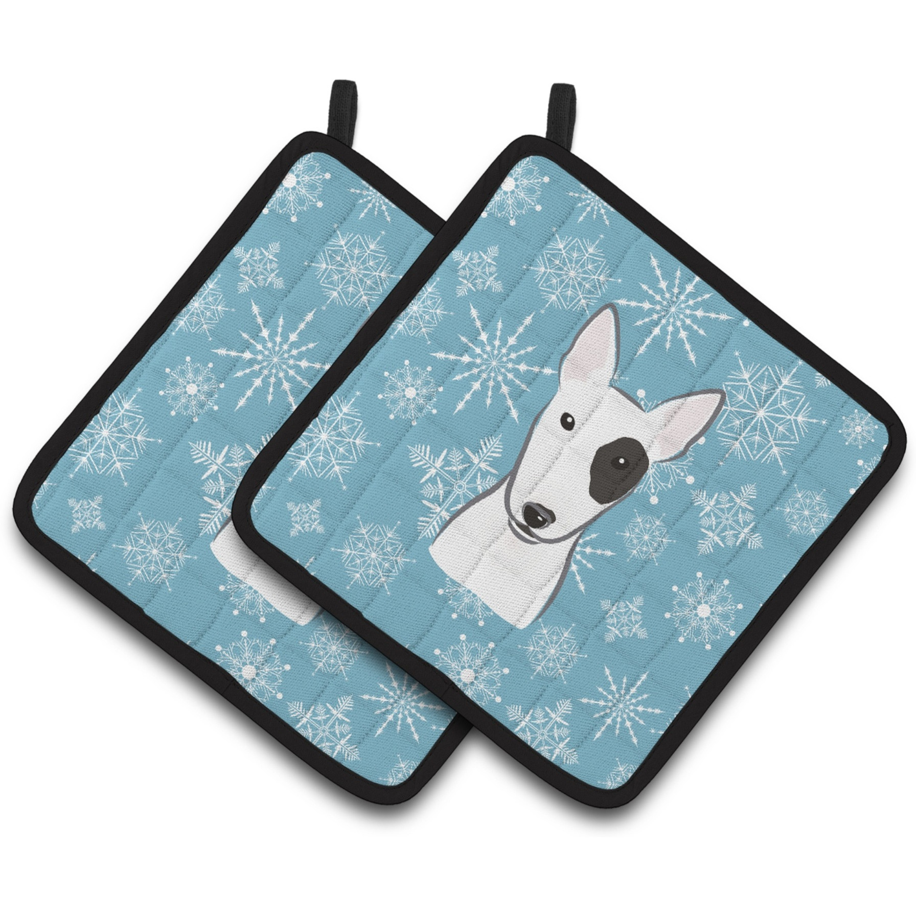 &quotCaroline's Treasures Snowflake Bull Terrier Pair of Pot Holders BB1643PTHD, 7.5HX7.5W, Multicolor"