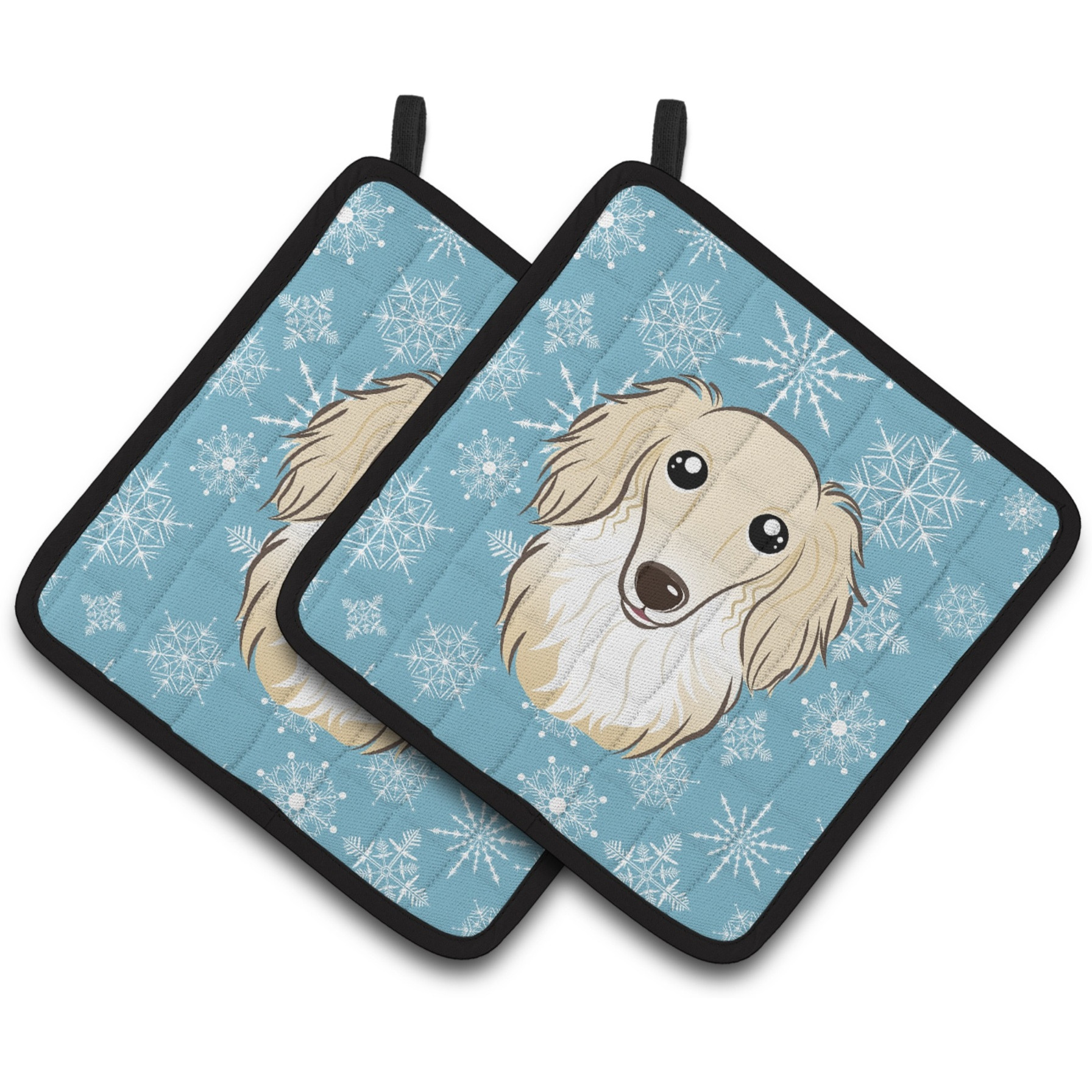 &quotCaroline's Treasures Snowflake Longhair Creme Dachshund Pair of Pot Holders BB1646PTHD, 7.5HX7.5W, Multicolor"