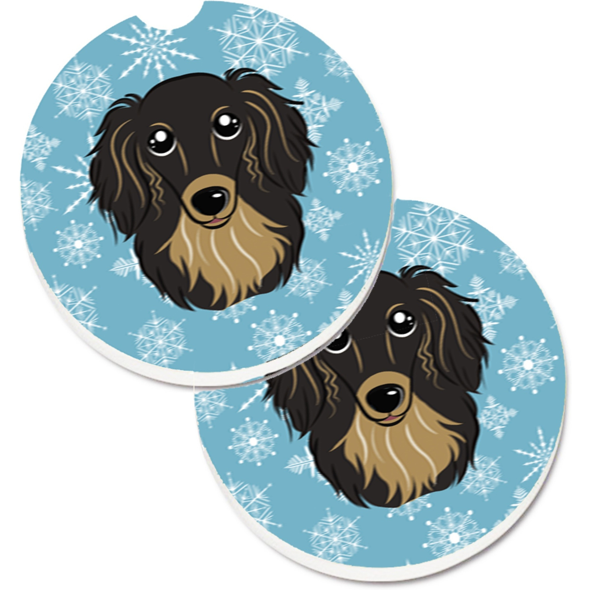 &quotCaroline's Treasures Snowflake Longhair black & Tan Dachshund Set of 2 Cup Holder Car Coasters BB1647CARC, 2.56, Multicolor"