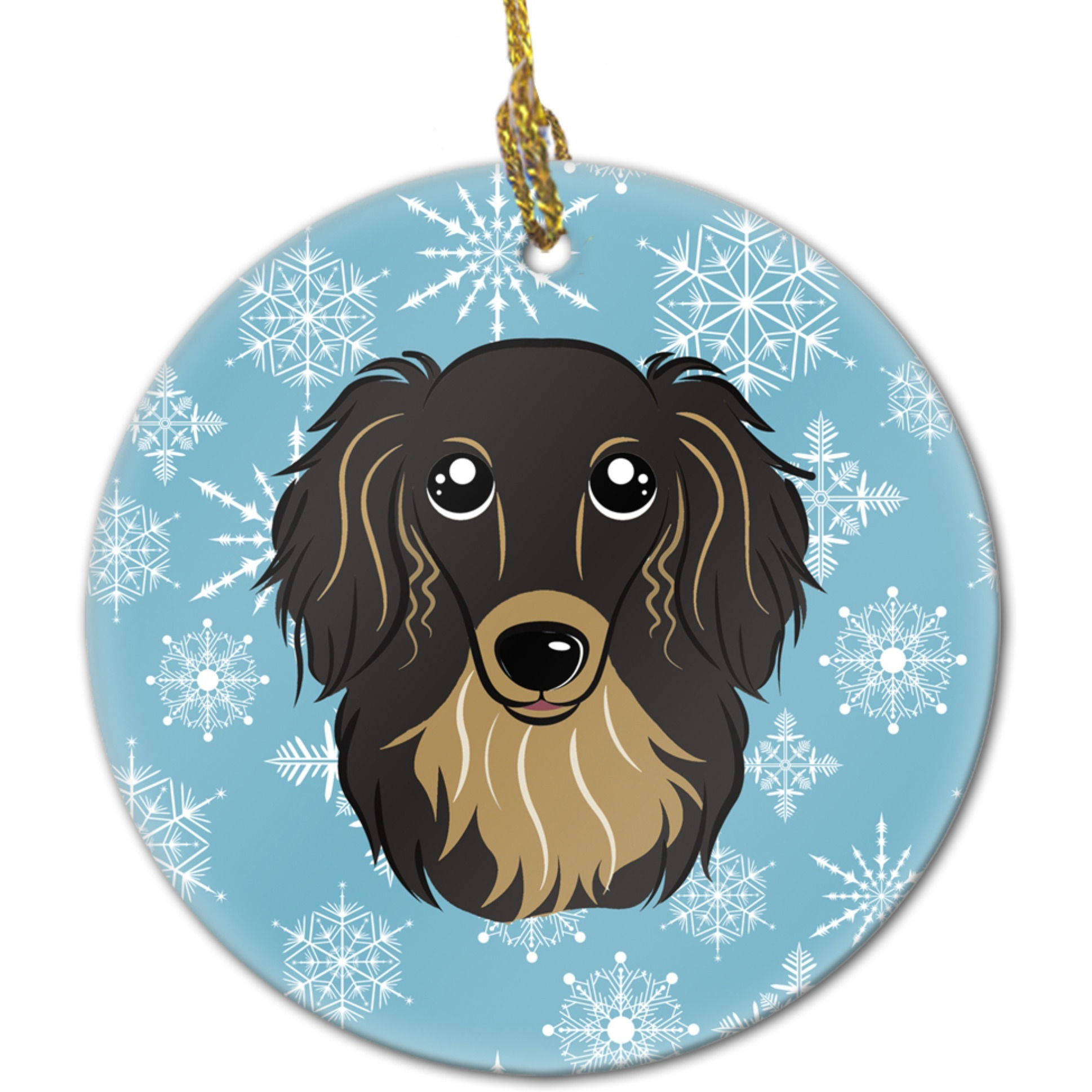 &quotCaroline's Treasures BB1647CO1 Snowflake Longhair Black and Tan Dachshund Ceramic Ornament, Multicolor"