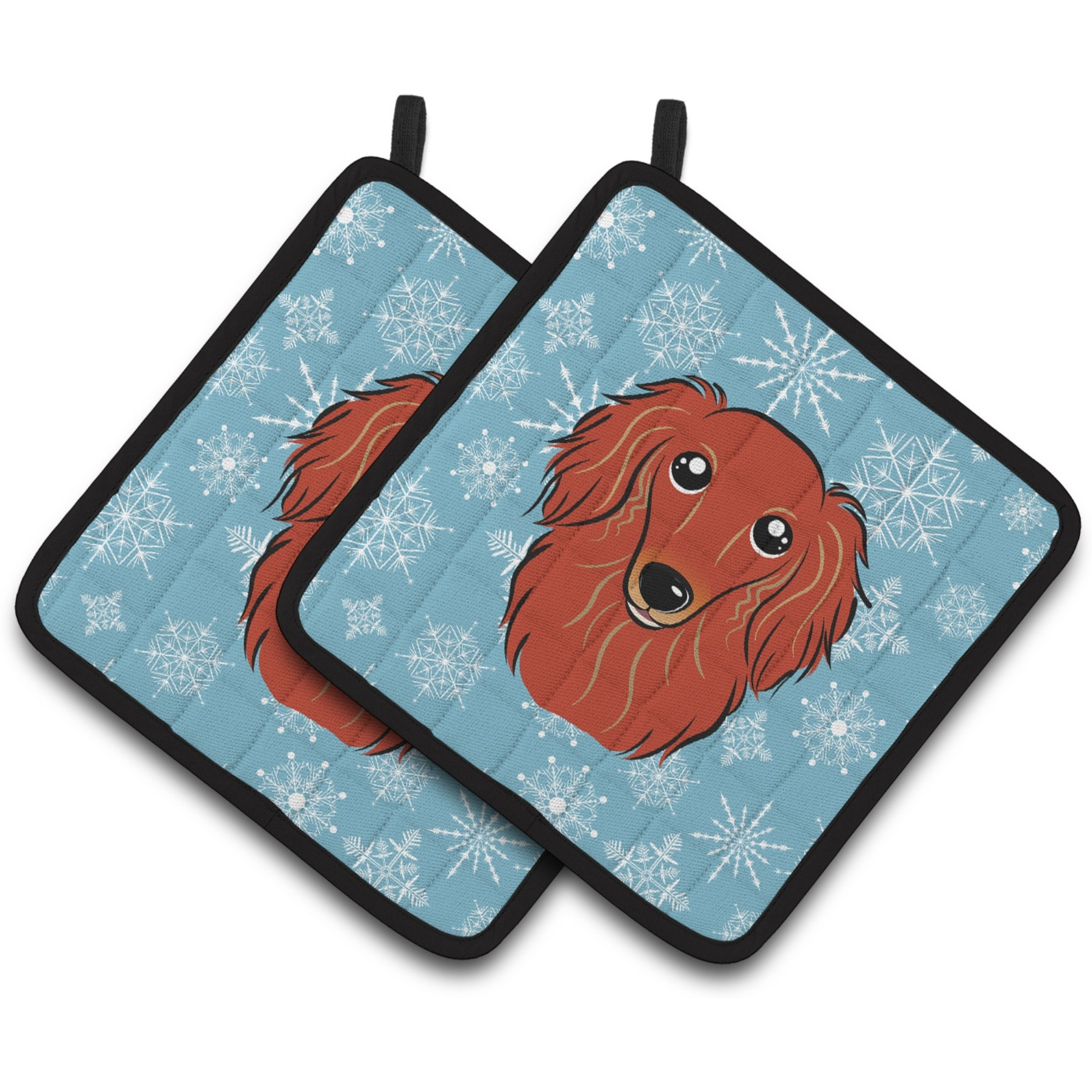 &quotCaroline's Treasures Snowflake Longhair Red Dachshund Pair of Pot Holders BB1648PTHD, 7.5HX7.5W, Multicolor"