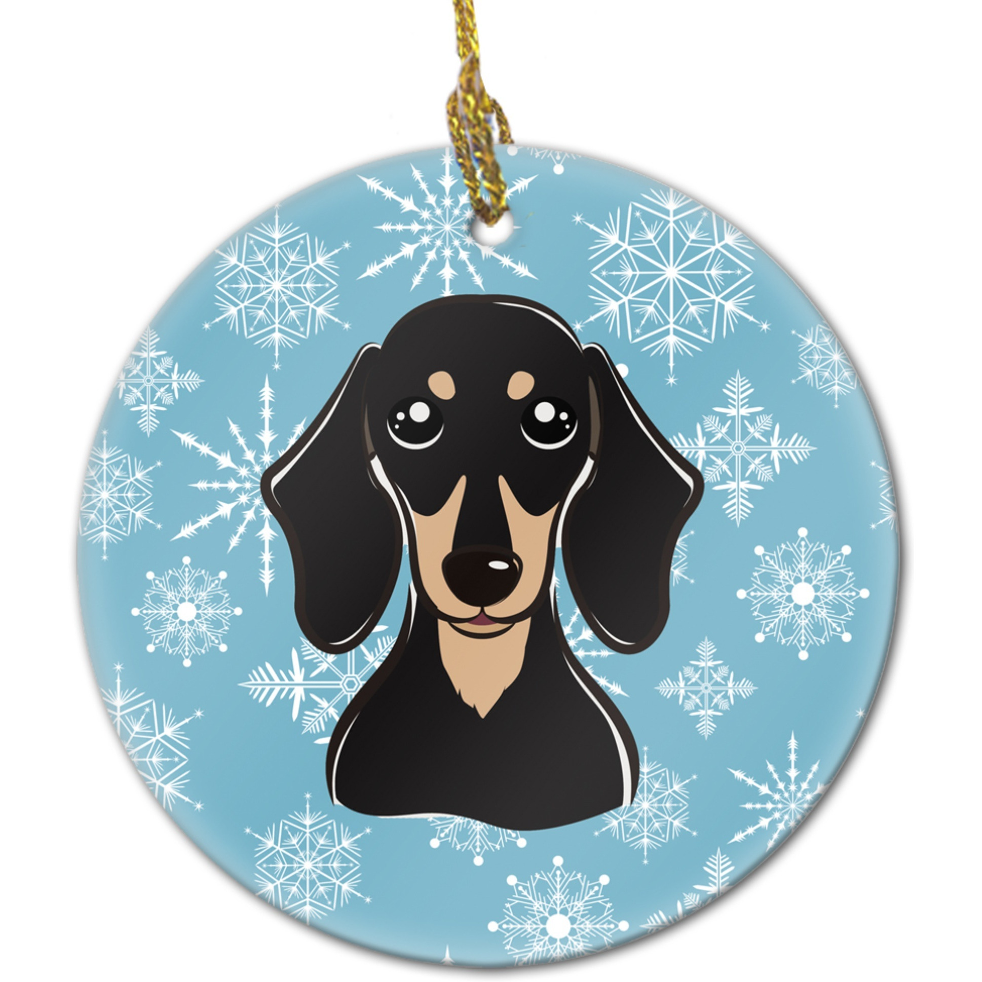 Snowflake Smooth Black and Tan Dachshund Ceramic Ornament BB1649CO1