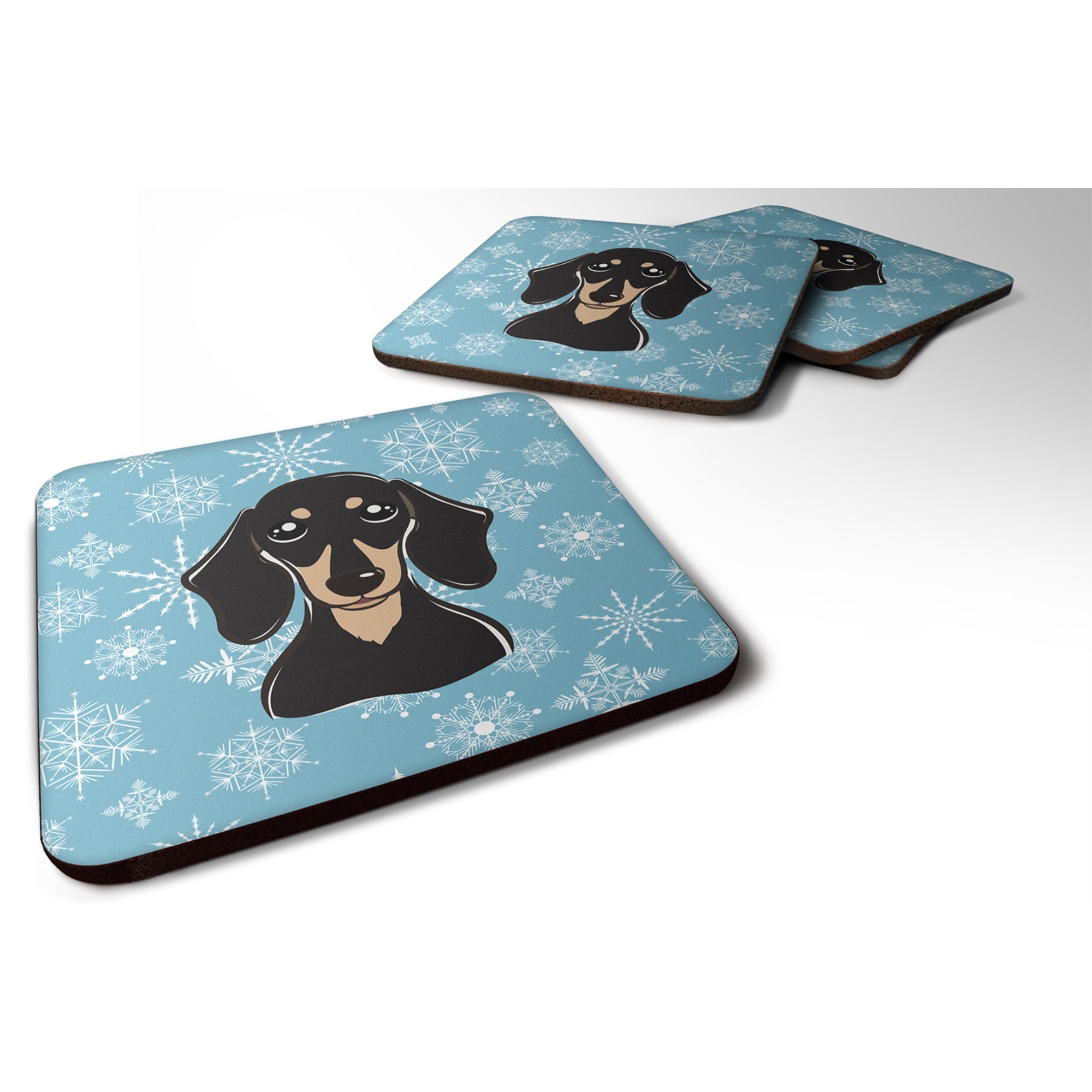 &quotCaroline's Treasures BB1649FC Snowflake Smooth Black and Tan Dachshund Foam Coasters (Set of 4), 3.5"", Multicolor"