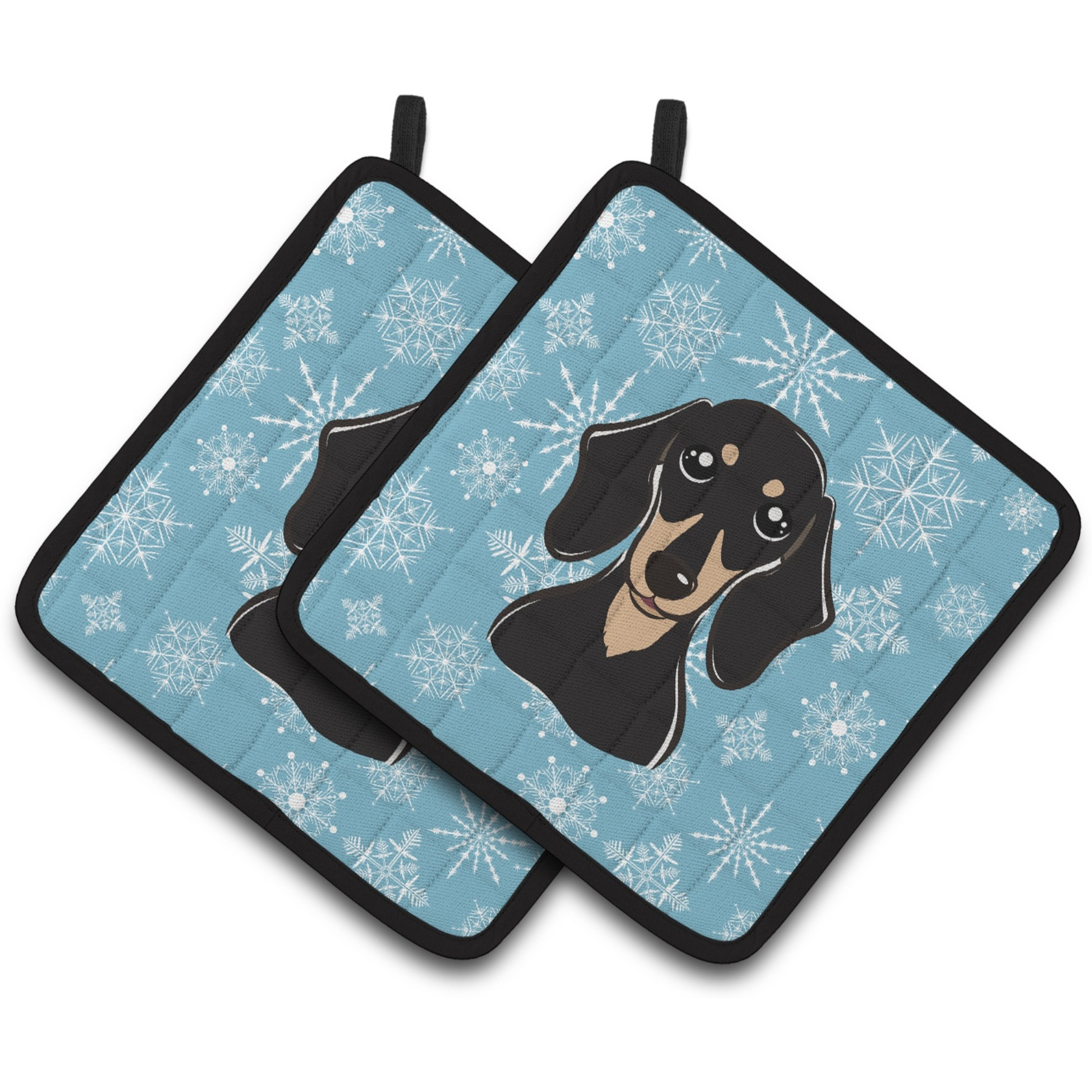 &quotCaroline's Treasures Snowflake Smooth black & Tan Dachshund Pair of Pot Holders BB1649PTHD, 7.5HX7.5W, Multicolor"