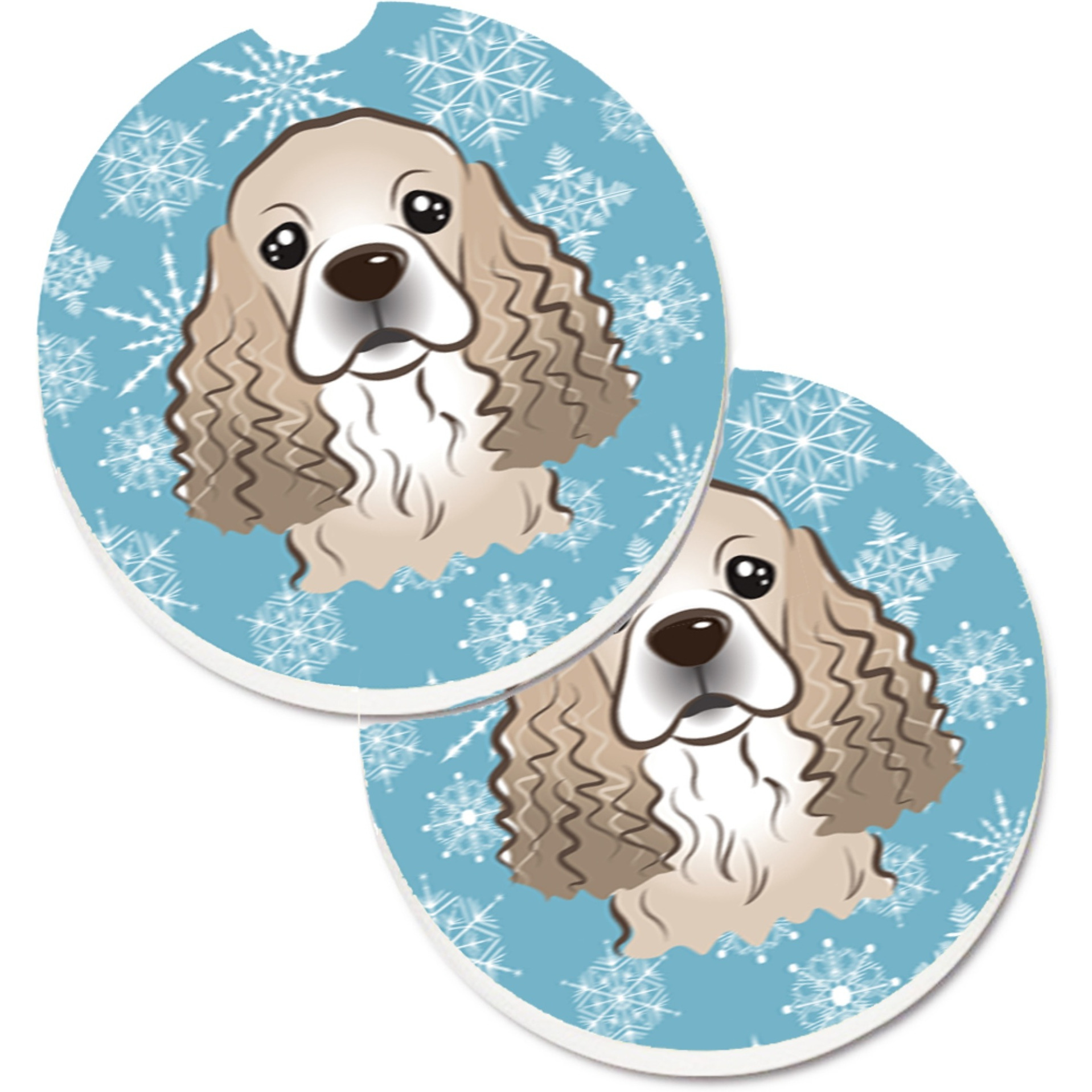 &quotCaroline's Treasures Snowflake Cocker Spaniel Set of 2 Cup Holder Car Coasters BB1650CARC, 2.56, Multicolor"