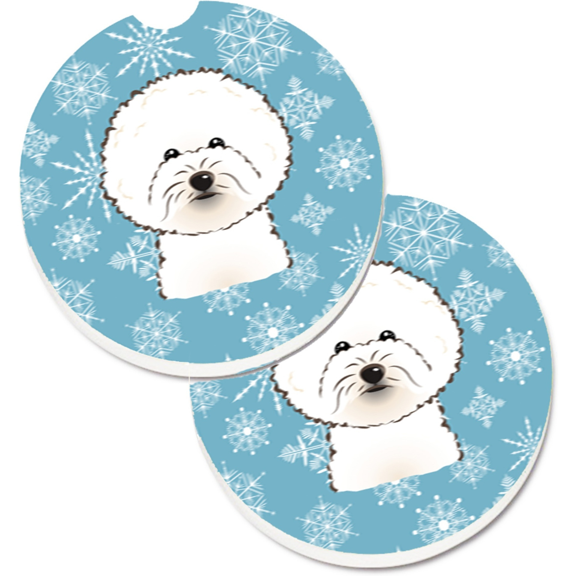 &quotCaroline's Treasures Snowflake Bichon Frise Set of 2 Cup Holder Car Coasters BB1651CARC, 2.56, Multicolor"