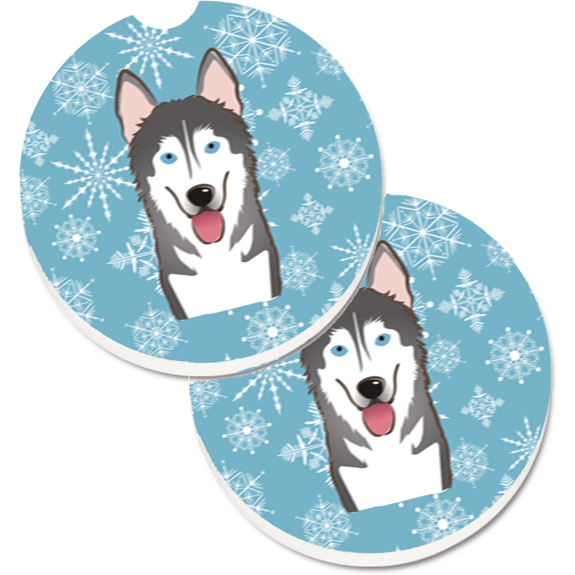 &quotCaroline's Treasures Snowflake Alaskan Malamute Set of 2 Cup Holder Car Coasters BB1652CARC, 2.56, Multicolor"