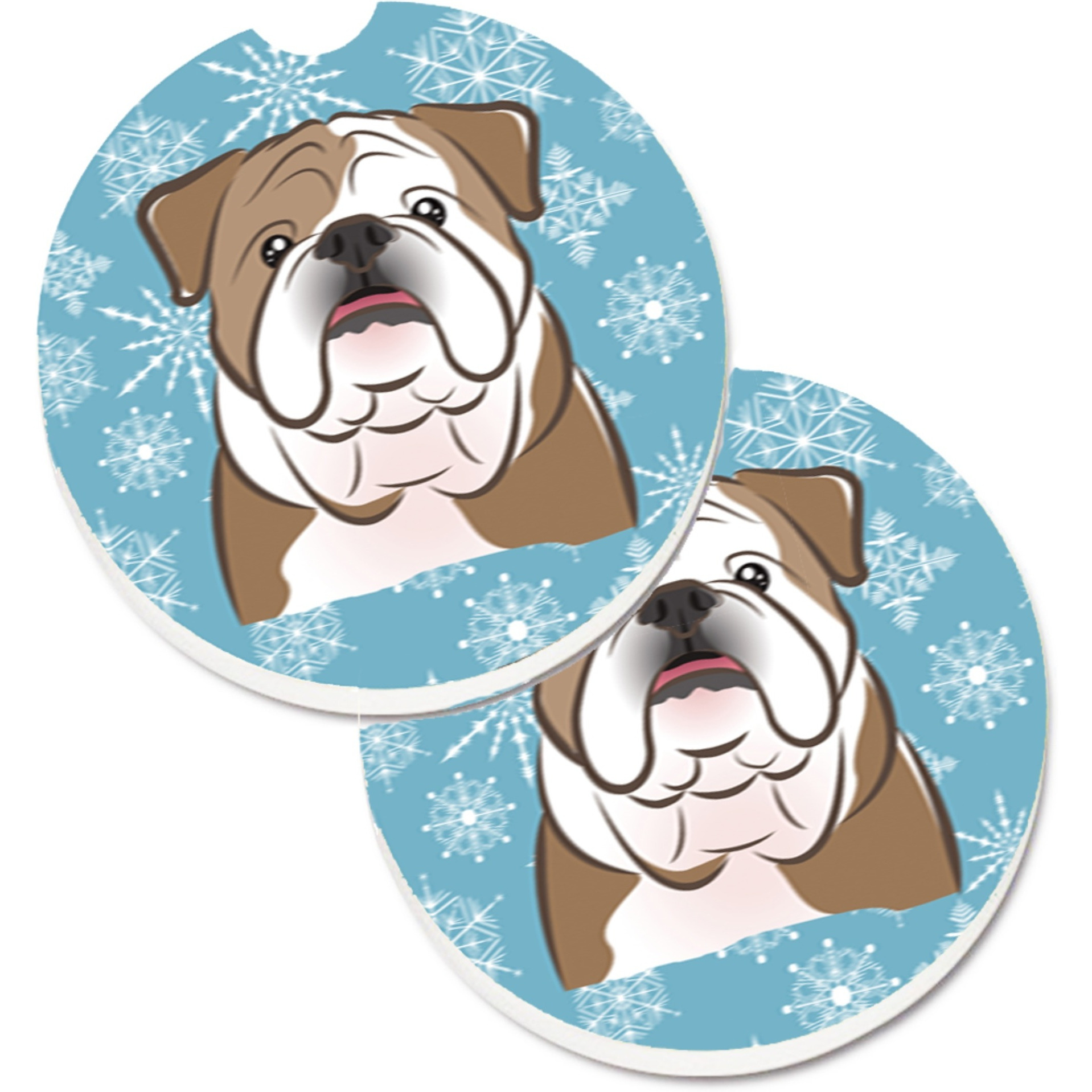 &quotCaroline's Treasures Snowflake English Bulldog Set of 2 Cup Holder Car Coasters BB1653CARC, 2.56, Multicolor"