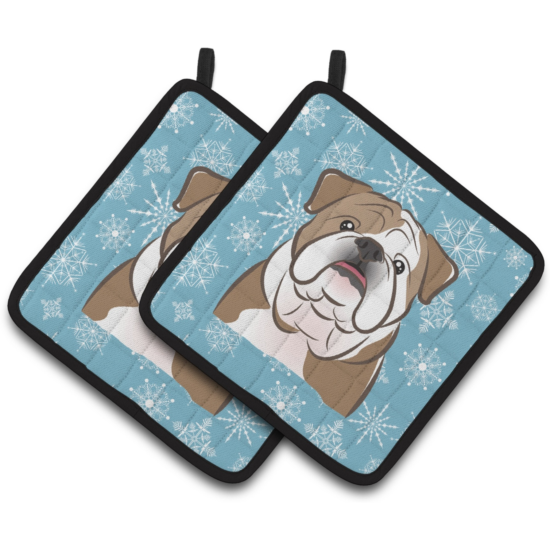 &quotCaroline's Treasures Snowflake English Bulldog Pair of Pot Holders BB1653PTHD, 7.5HX7.5W, Multicolor"