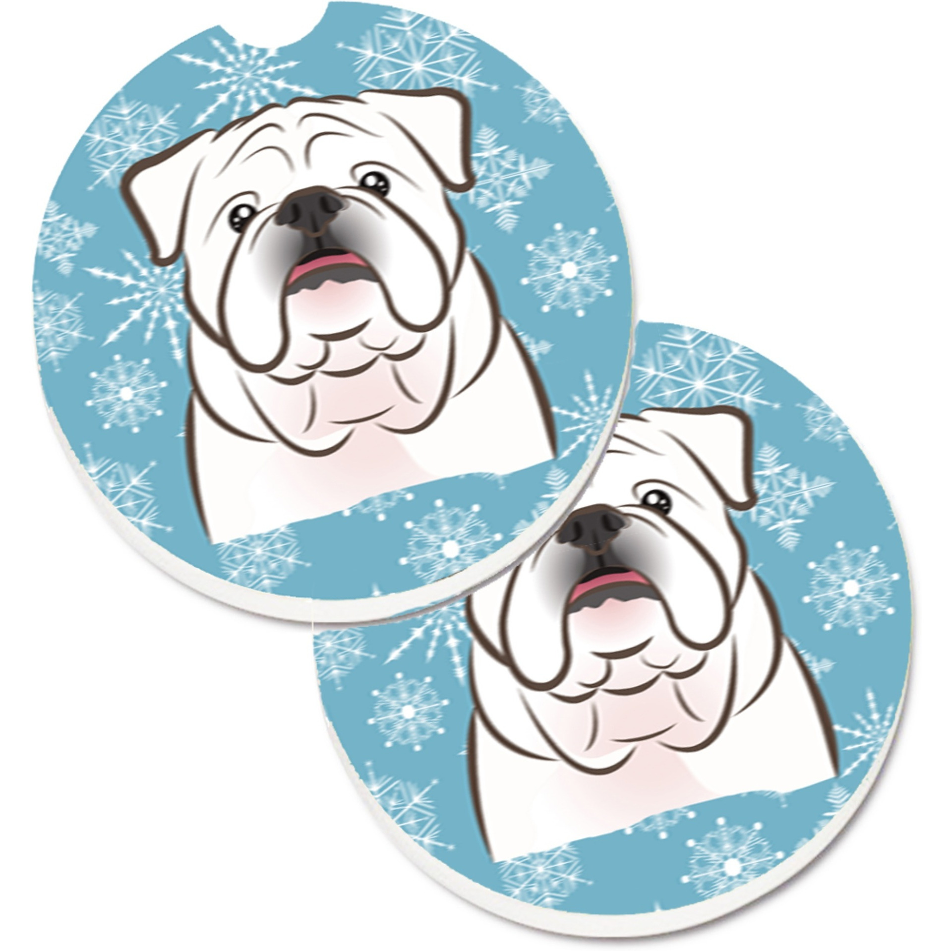 &quotCaroline's Treasures Snowflake White English Bulldog Set of 2 Cup Holder Car Coasters BB1654CARC, 2.56, Multicolor"