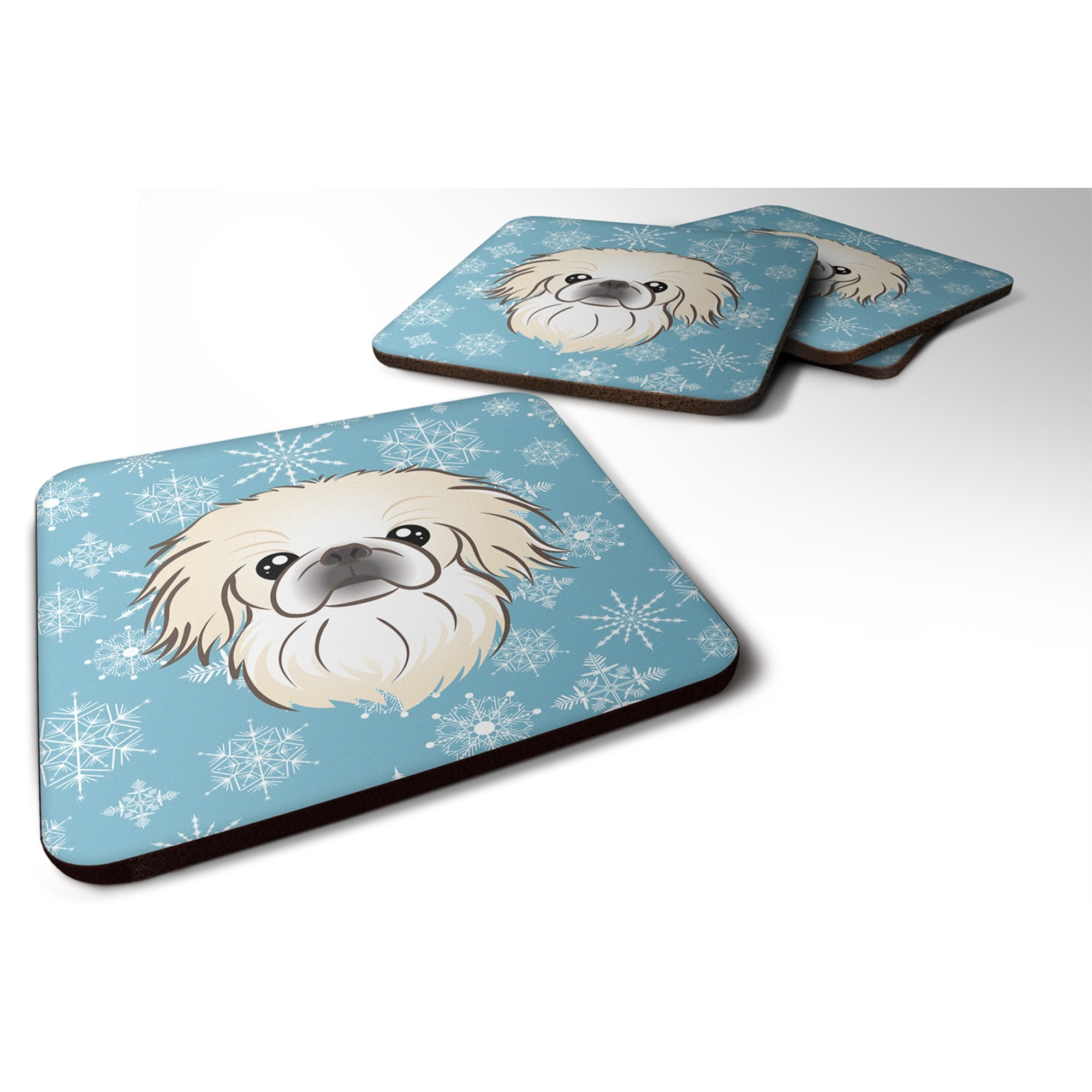 &quotCaroline's Treasures BB1655FC Snowflake Pekingese Foam Coasters (Set of 4), 3.5"", Multicolor"