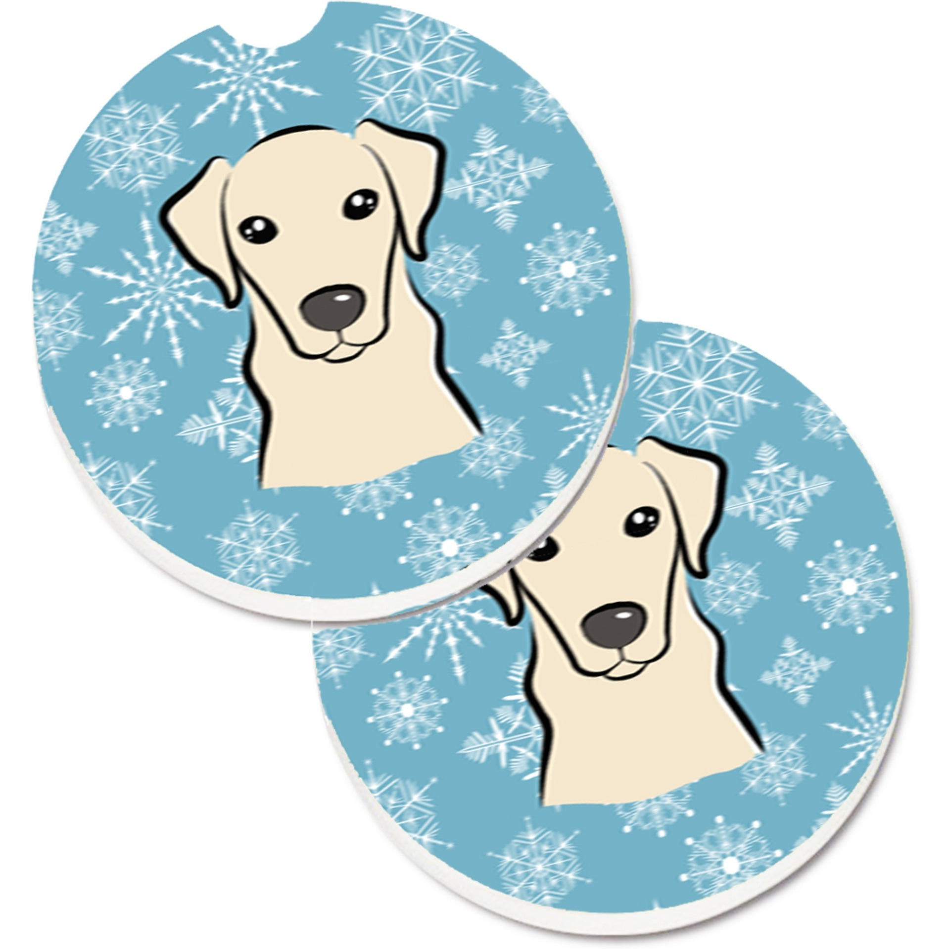 &quotCaroline's Treasures Snowflake Yellow Labrador Set of 2 Cup Holder Car Coasters BB1656CARC, 2.56, Multicolor"