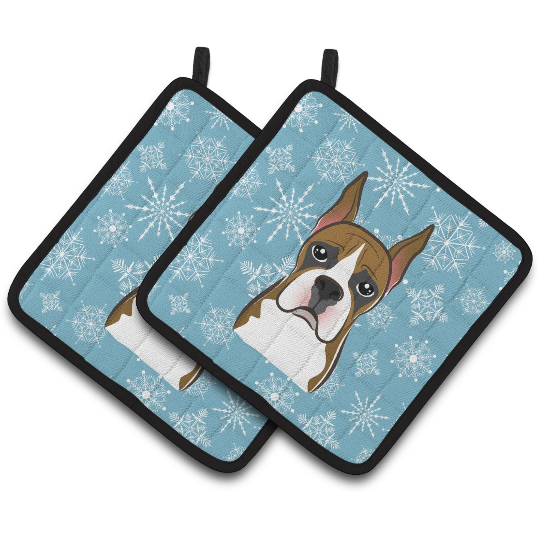 &quotCaroline's Treasures Snowflake Boxer Pair of Pot Holders BB1657PTHD, 7.5HX7.5W, Multicolor"