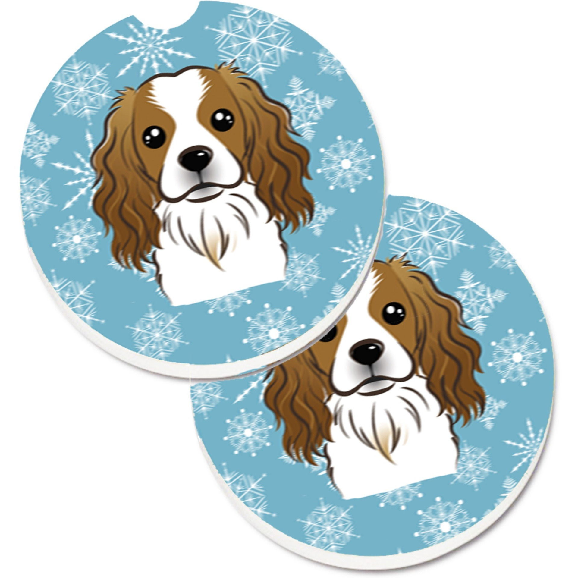 &quotCaroline's Treasures Snowflake Cavalier Spaniel Set of 2 Cup Holder Car Coasters BB1658CARC, 2.56, Multicolor"