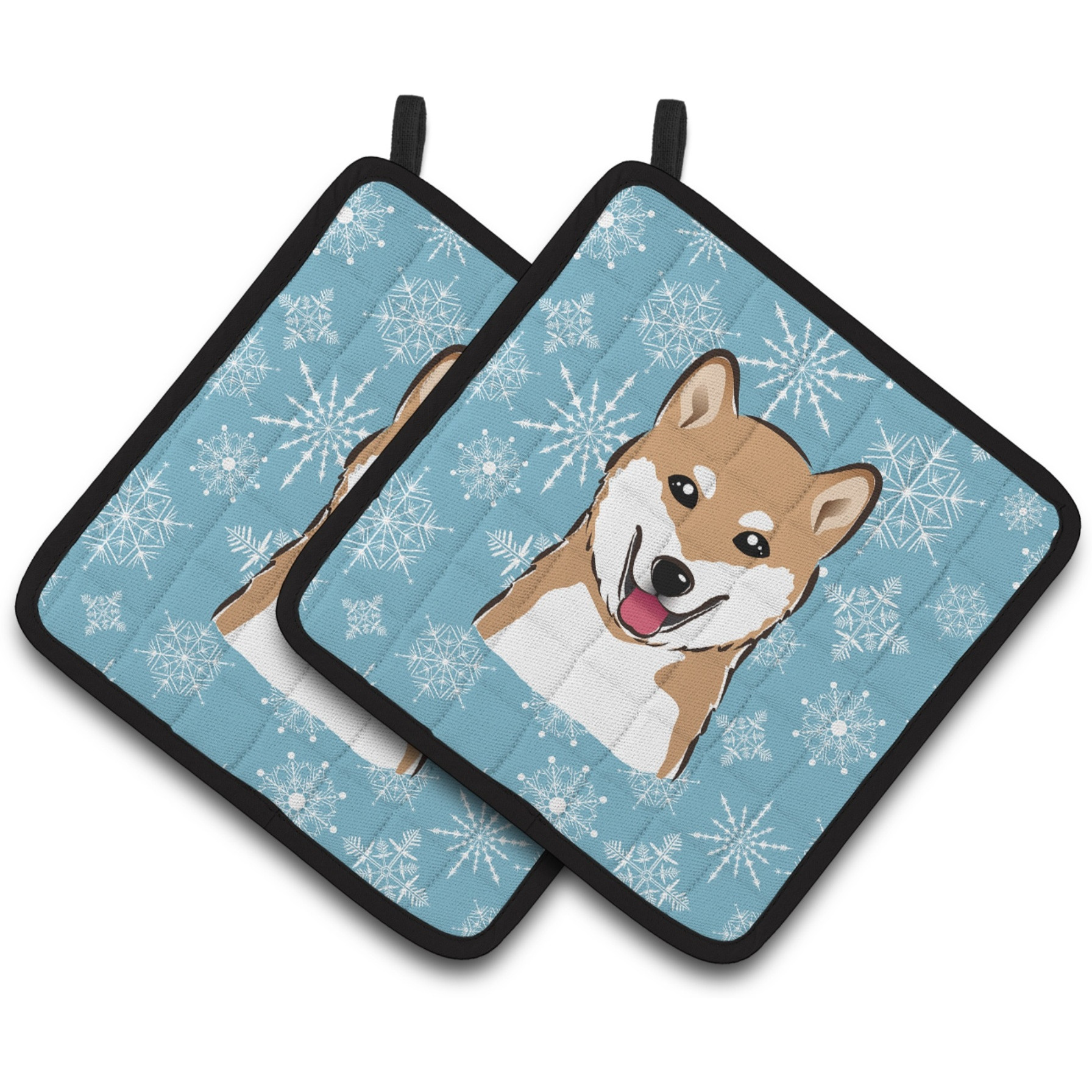 &quotCaroline's Treasures Snowflake Shiba Inu Pair of Pot Holders BB1659PTHD, 7.5HX7.5W, Multicolor"