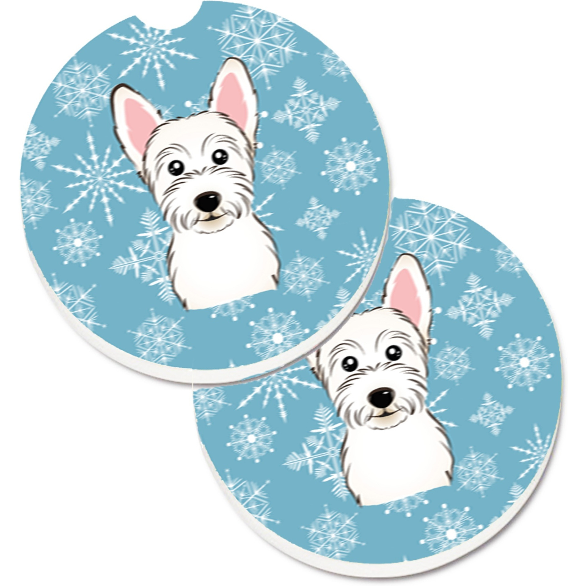 &quotCaroline's Treasures Snowflake Westie Set of 2 Cup Holder Car Coasters BB1660CARC, 2.56, Multicolor"