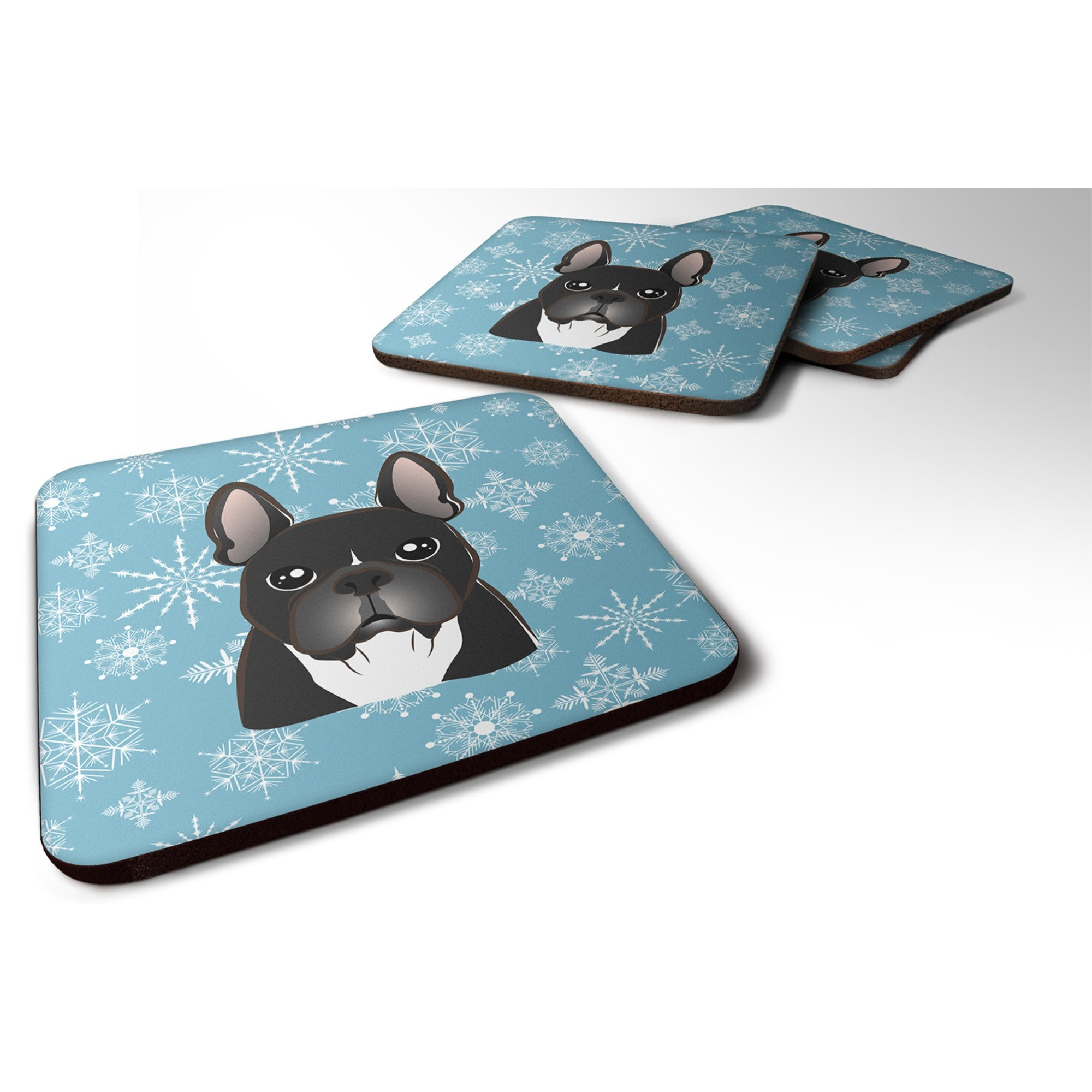 &quotCaroline's Treasures BB1661FC Snowflake French Bulldog Foam Coasters (Set of 4), 3.5"", Multicolor"