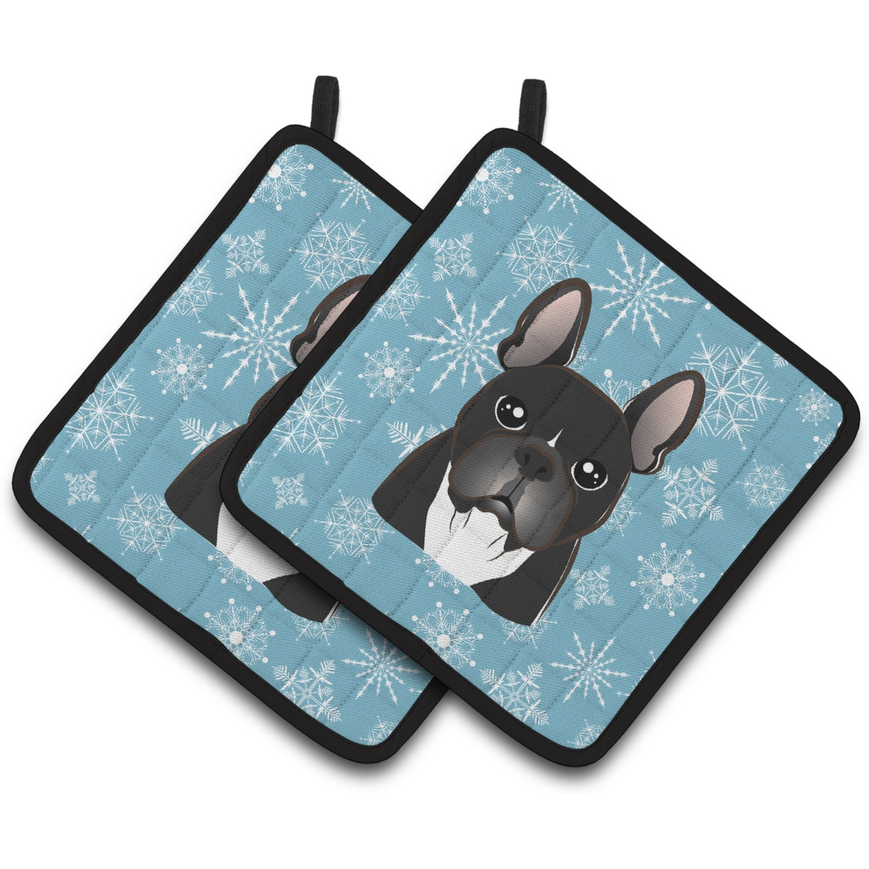 &quotCaroline's Treasures Snowflake French Bulldog Pair of Pot Holders BB1661PTHD, 7.5HX7.5W, Multicolor"
