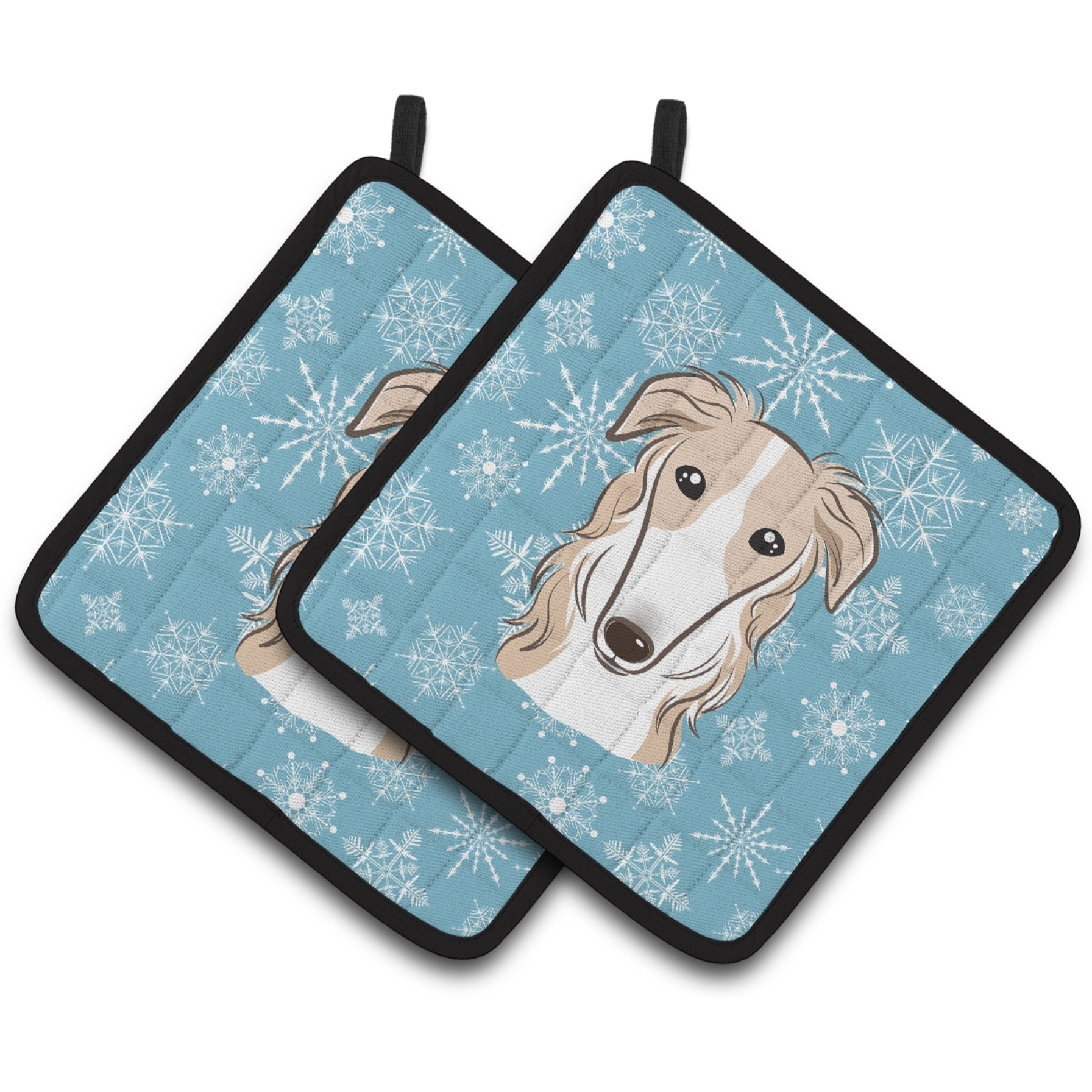 &quotCaroline's Treasures Snowflake Borzoi Pair of Pot Holders BB1662PTHD, 7.5HX7.5W, Multicolor"