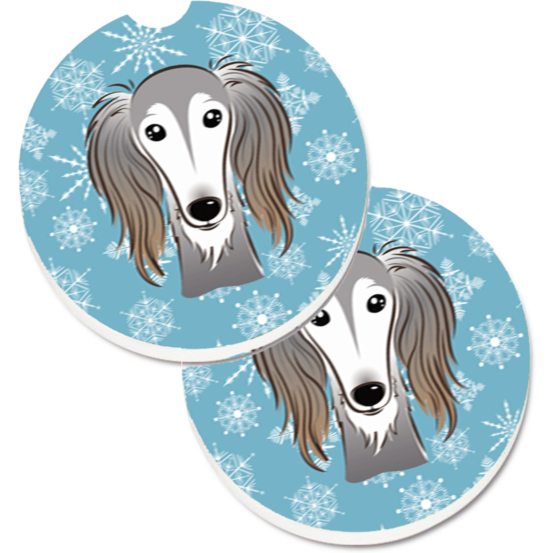 &quotCaroline's Treasures Snowflake Saluki Set of 2 Cup Holder Car Coasters BB1663CARC, 2.56, Multicolor"