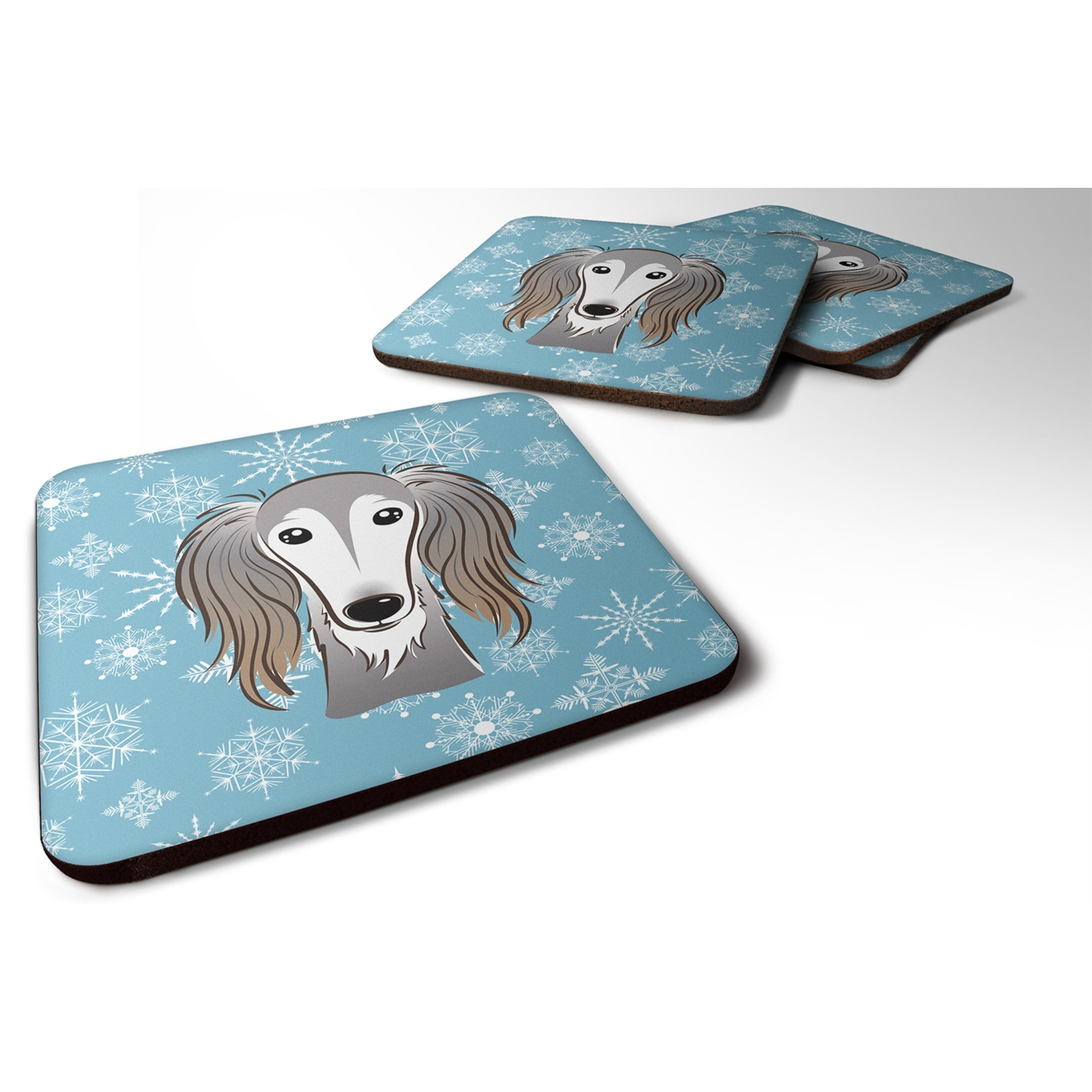 &quotCaroline's Treasures BB1663FC Snowflake Saluki Foam Coasters (Set of 4), 3.5"", Multicolor"
