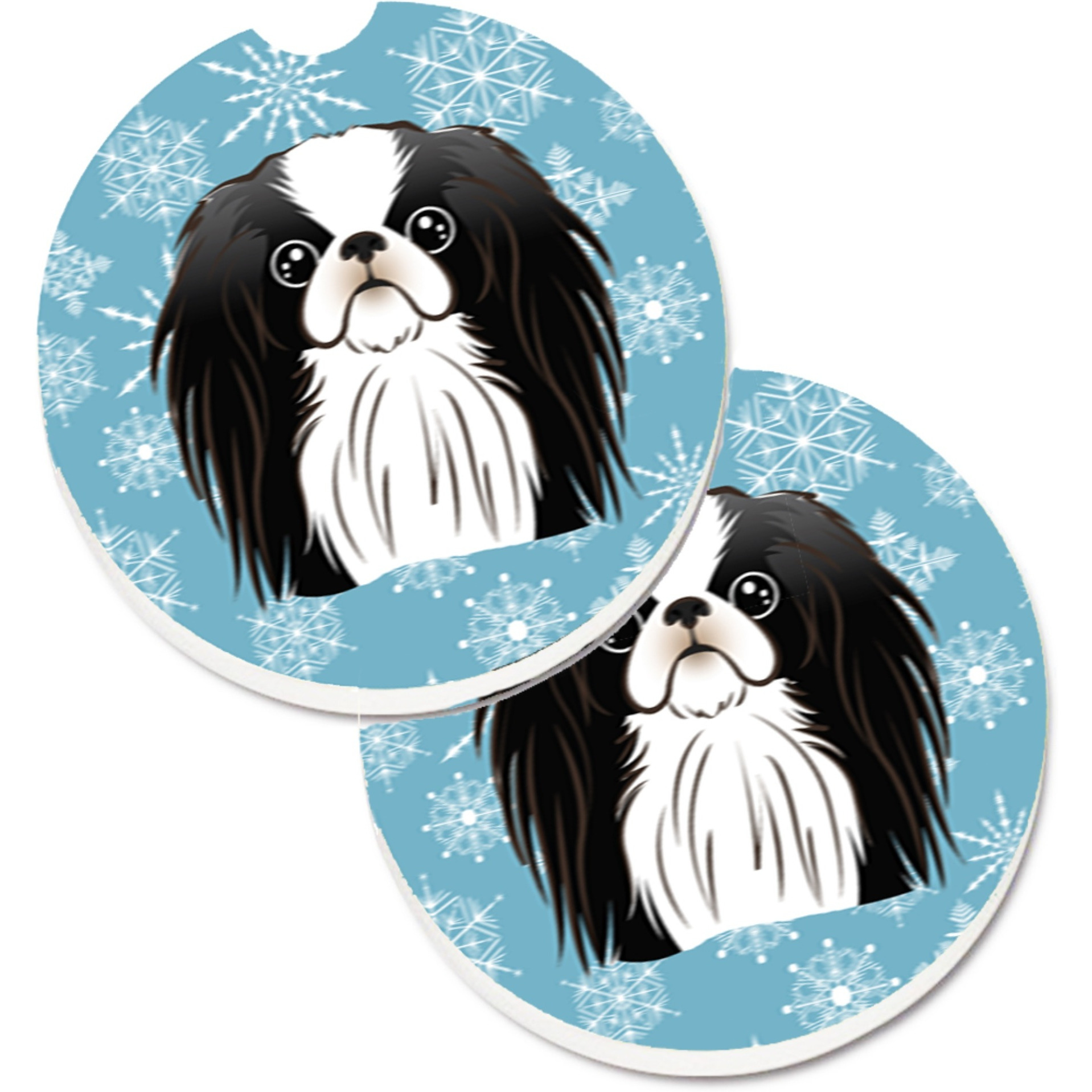 &quotCaroline's Treasures Snowflake Japanese Chin Set of 2 Cup Holder Car Coasters BB1664CARC, 2.56, Multicolor"