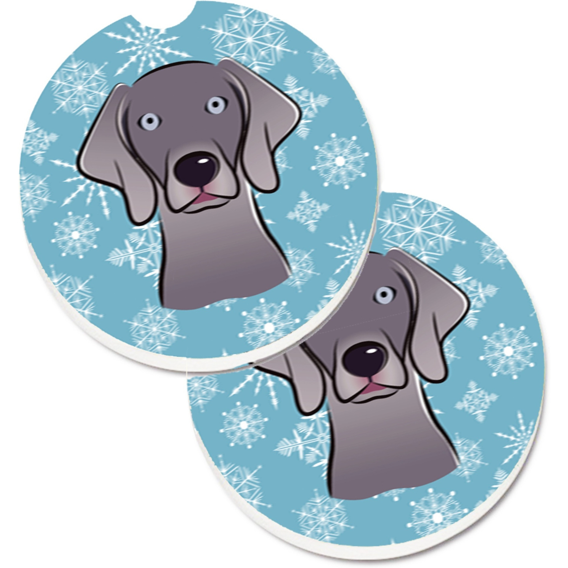 &quotCaroline's Treasures Snowflake Weimaraner Set of 2 Cup Holder Car Coasters BB1665CARC, 2.56, Multicolor"