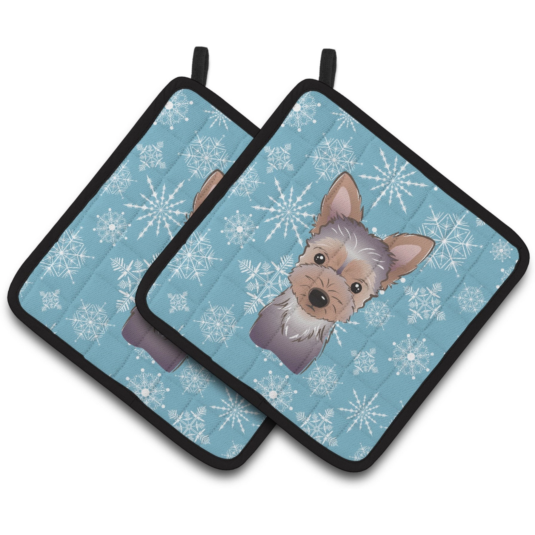 &quotCaroline's Treasures Snowflake Yorkie Puppy Pair of Pot Holders BB1666PTHD, 7.5HX7.5W, Multicolor"