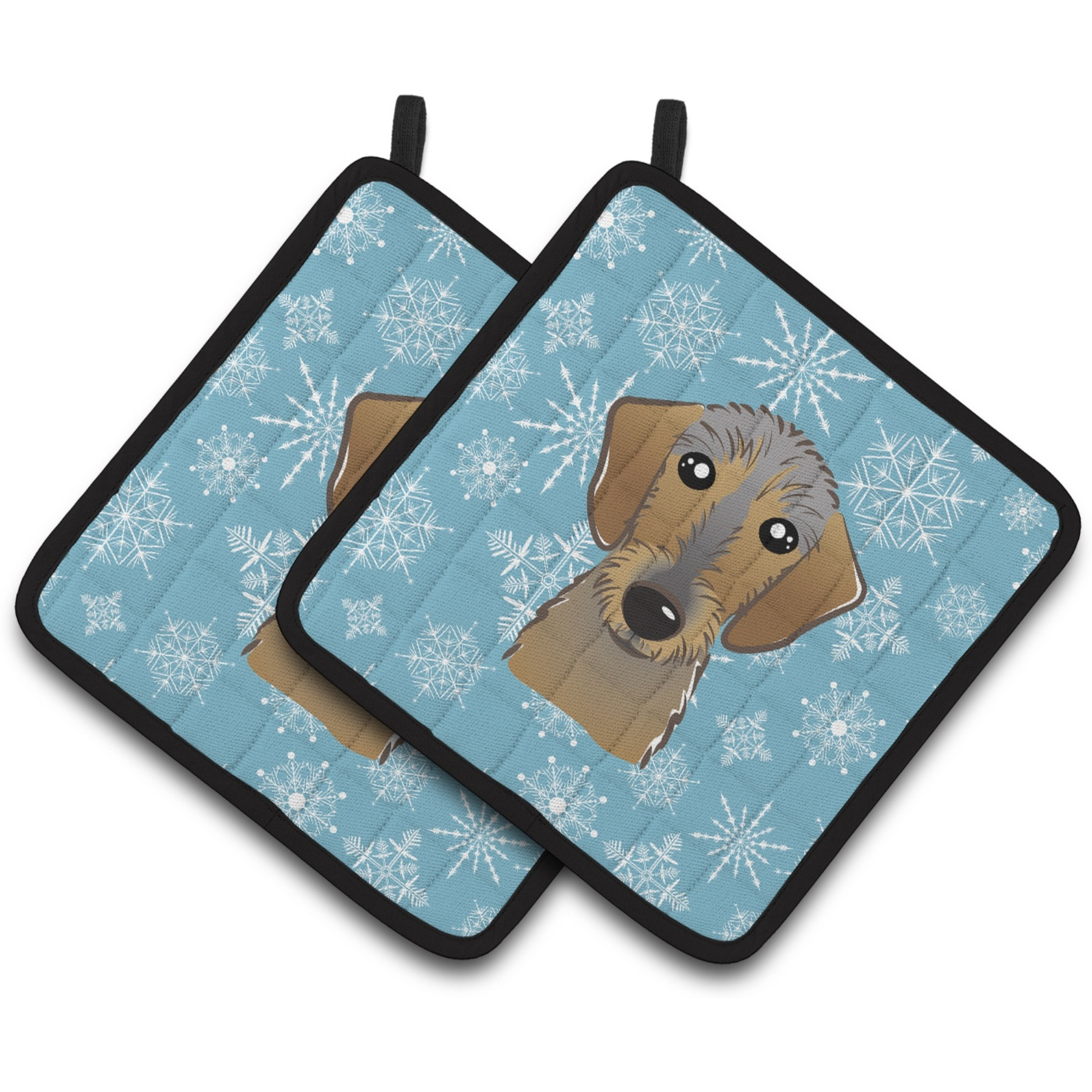 &quotCaroline's Treasures Snowflake Wirehaired Dachshund Pair of Pot Holders BB1667PTHD, 7.5HX7.5W, Multicolor"
