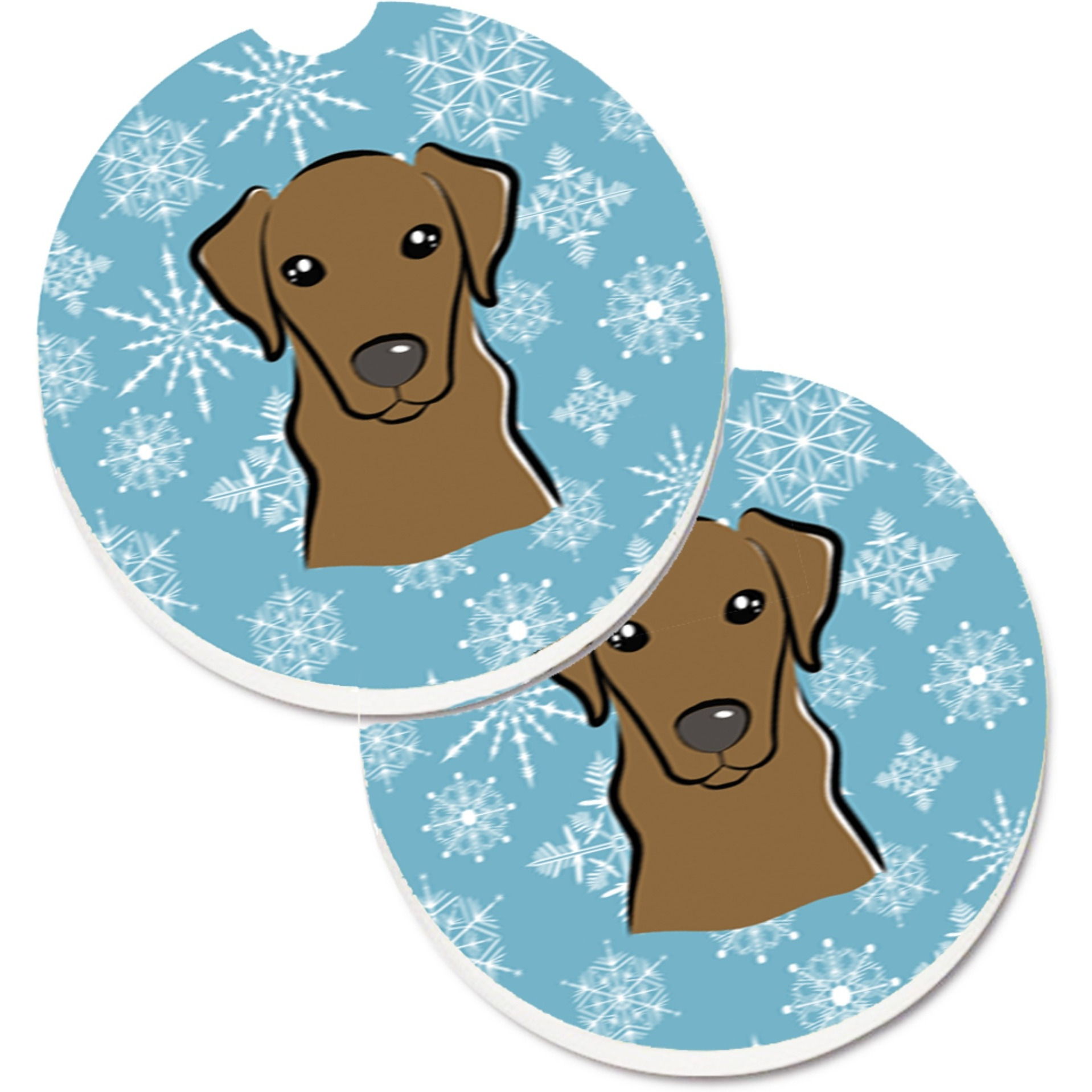 &quotCaroline's Treasures Snowflake Chocolate Labrador Set of 2 Cup Holder Car Coasters BB1668CARC, 2.56, Multicolor"