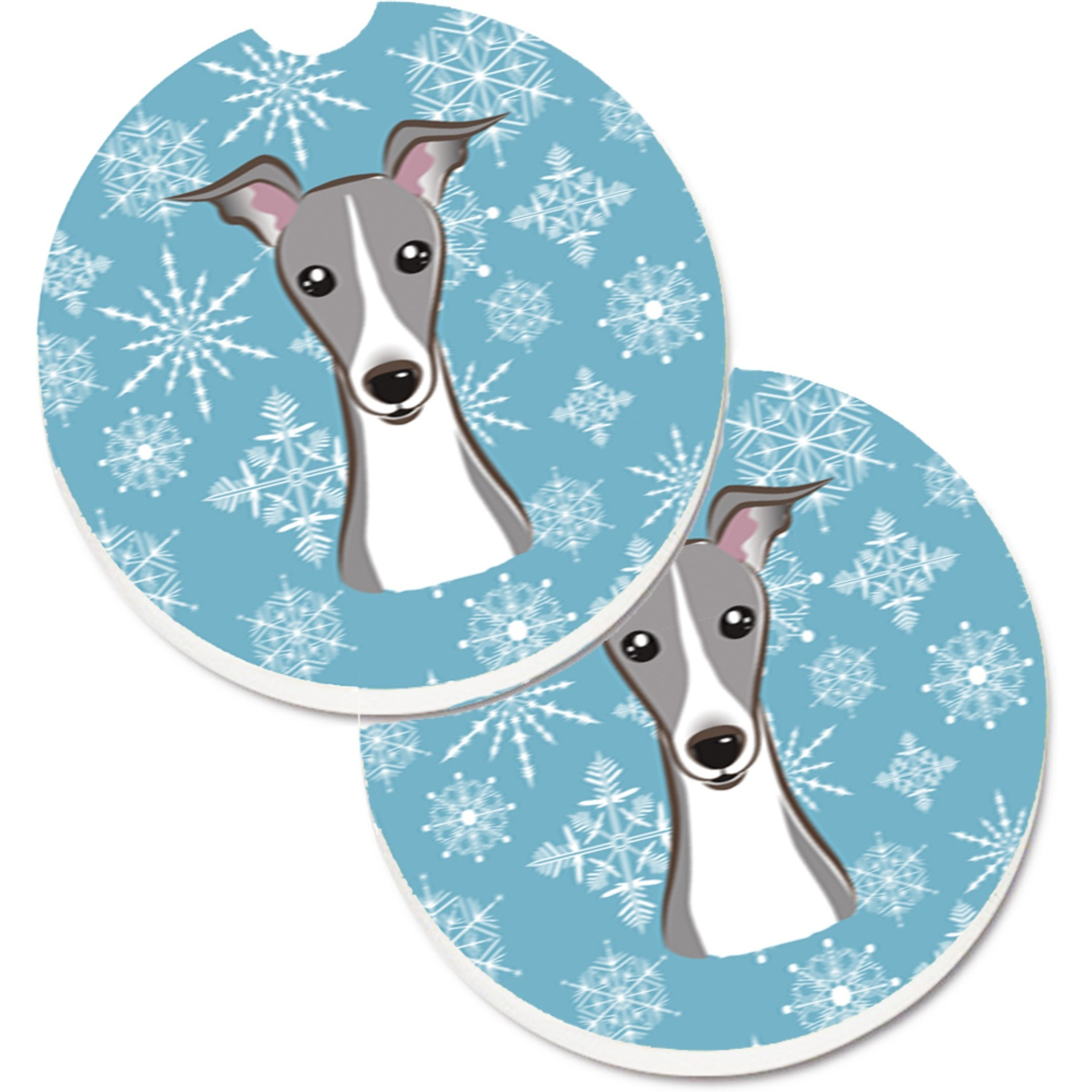 &quotCaroline's Treasures Snowflake Italian Greyhound Set of 2 Cup Holder Car Coasters BB1670CARC, 2.56, Multicolor"