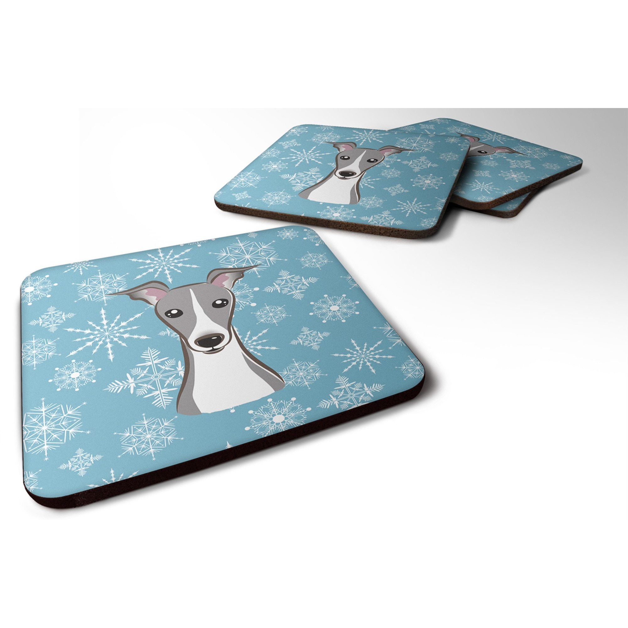 &quotCaroline's Treasures BB1670FC Snowflake Italian Greyhound Foam Coasters (Set of 4), 3.5"", Multicolor"