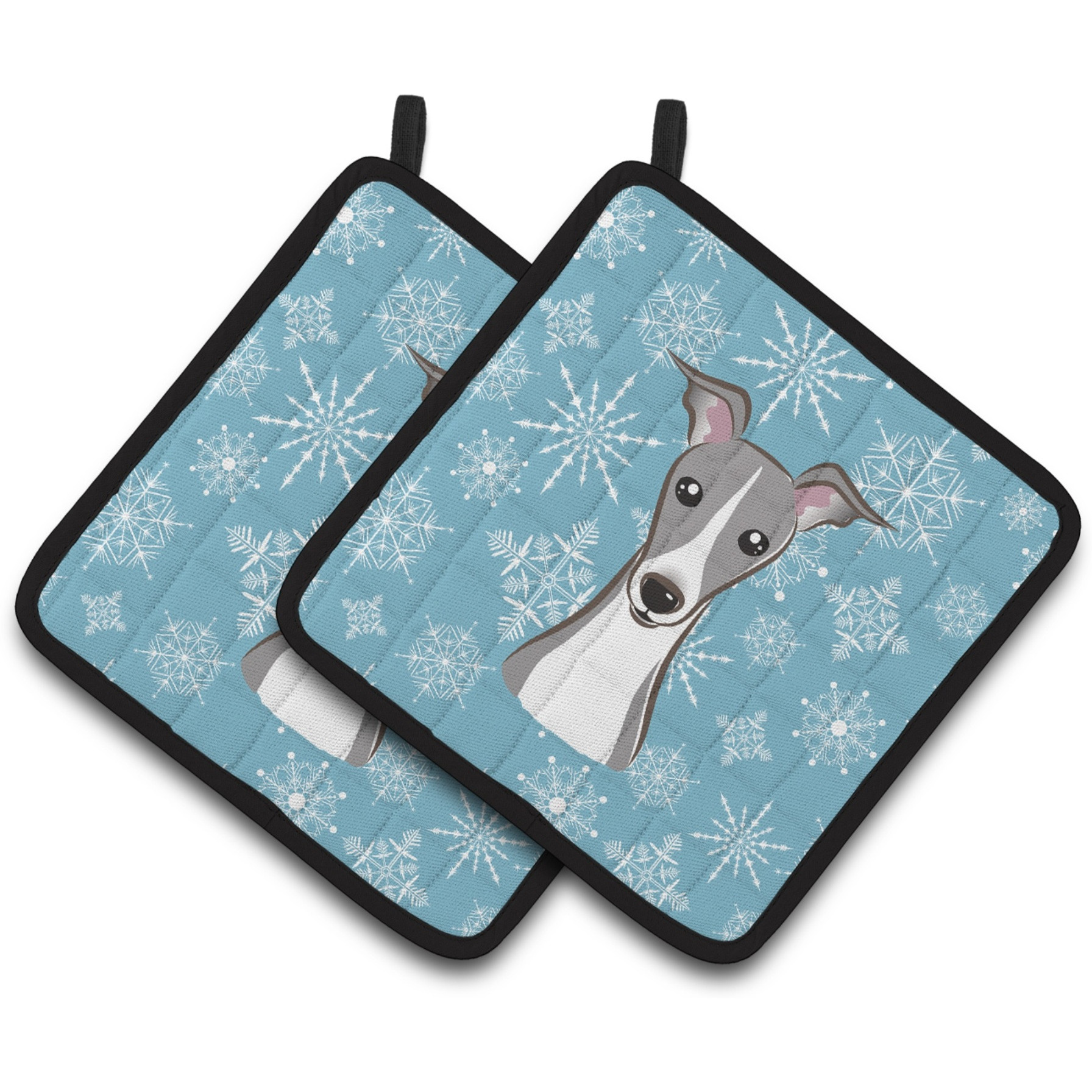 &quotCaroline's Treasures Snowflake Italian Greyhound Pair of Pot Holders BB1670PTHD, 7.5HX7.5W, Multicolor"