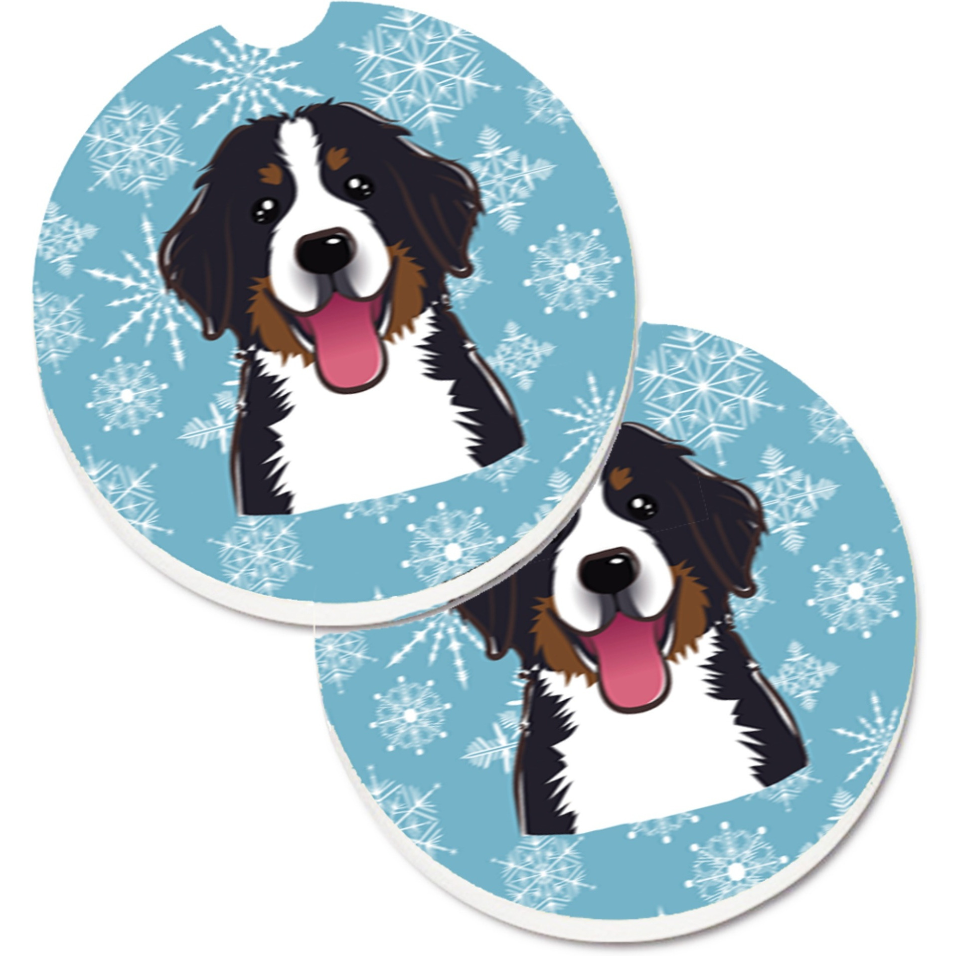 &quotCaroline's Treasures Snowflake Bernese Mountain Dog Set of 2 Cup Holder Car Coasters BB1671CARC, 2.56, Multicolor"