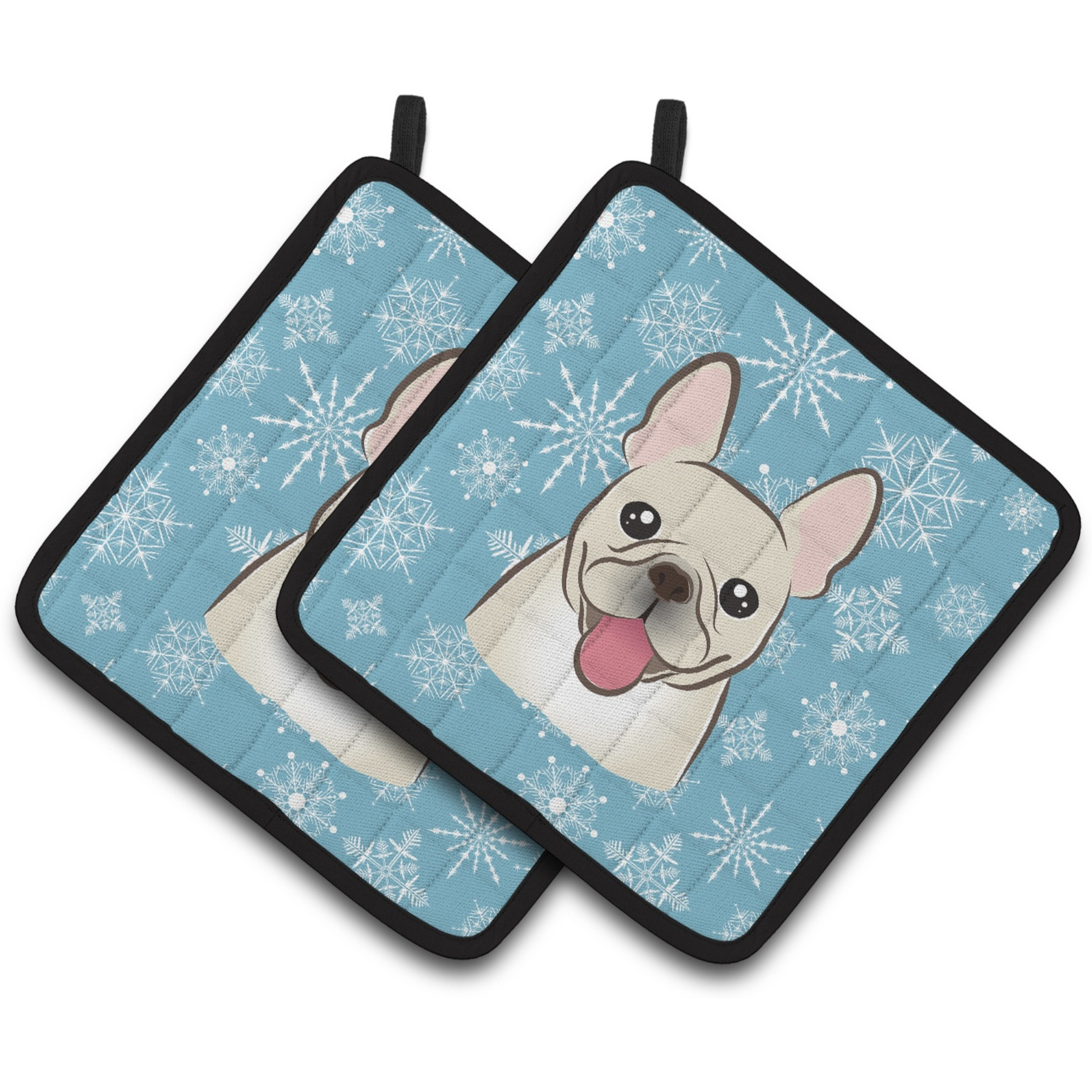 &quotCaroline's Treasures Snowflake French Bulldog Pair of Pot Holders BB1672PTHD, 7.5HX7.5W, Multicolor"