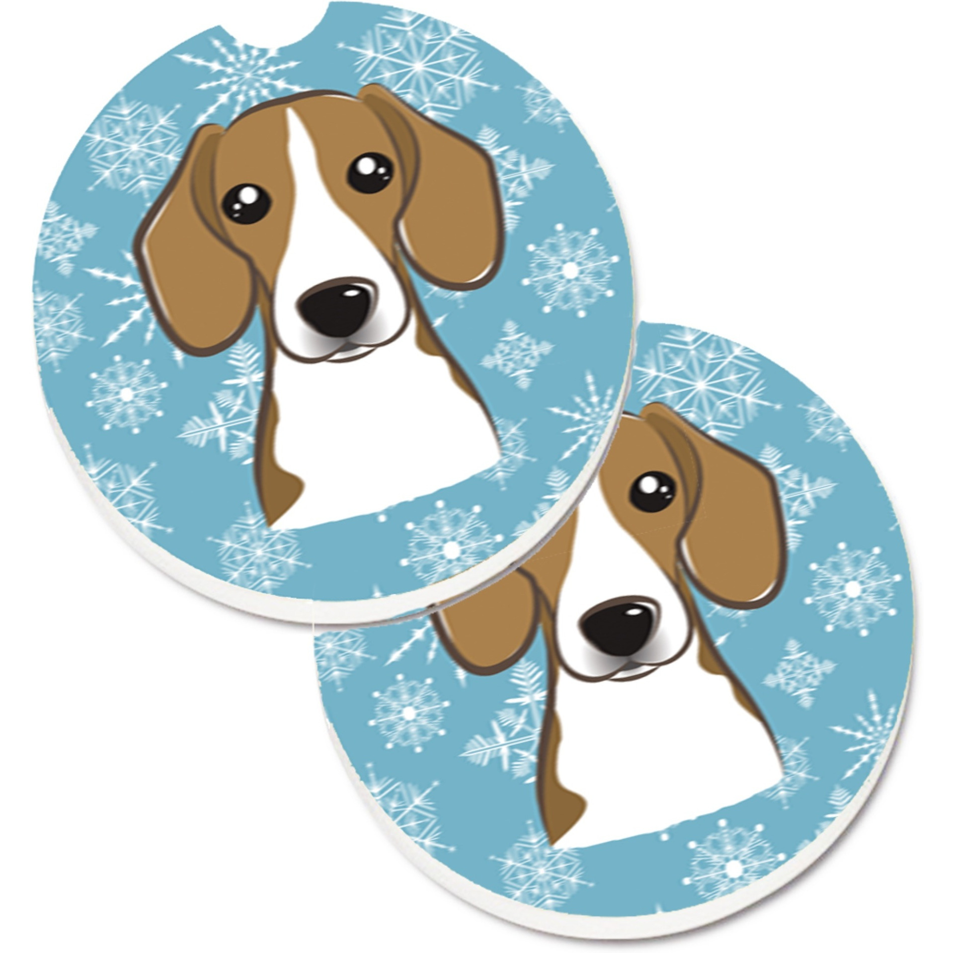 &quotCaroline's Treasures Snowflake Beagle Set of 2 Cup Holder Car Coasters BB1673CARC, 2.56, Multicolor"