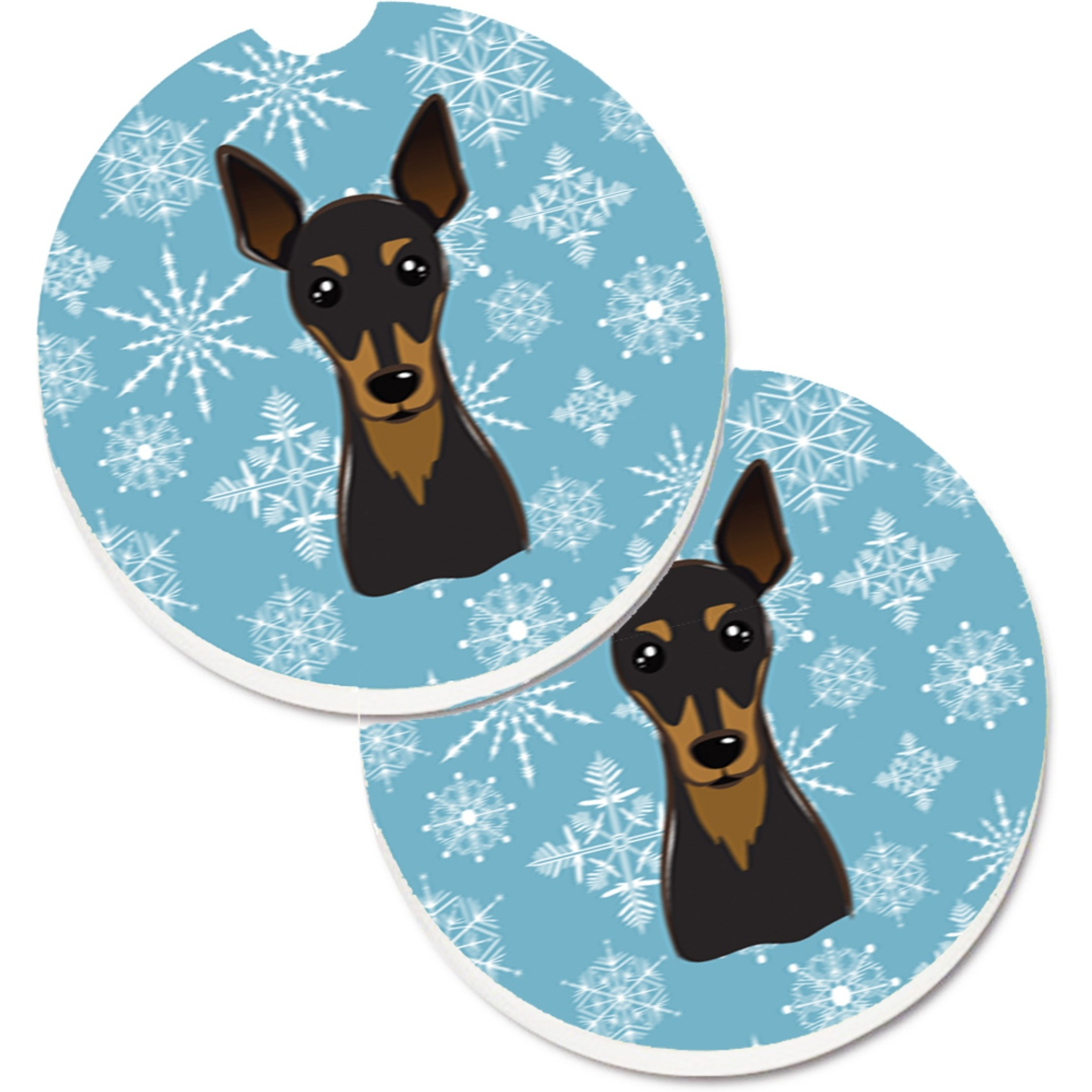 &quotCaroline's Treasures Snowflake Min Pin Set of 2 Cup Holder Car Coasters BB1674CARC, 2.56, Multicolor"
